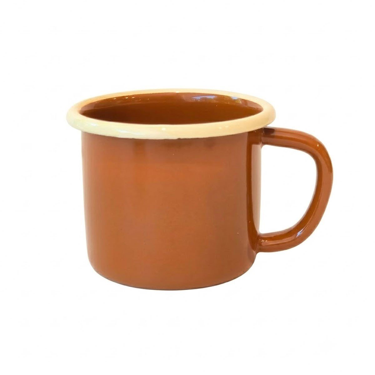 Emaye Kupa Düz Renk Kahve Kordon Krem 350 ml