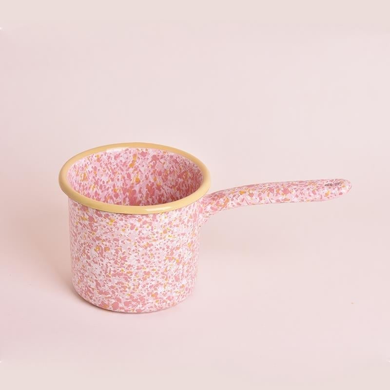 Emaye Metal Saplı Sütlük Pembe Serpme Desen