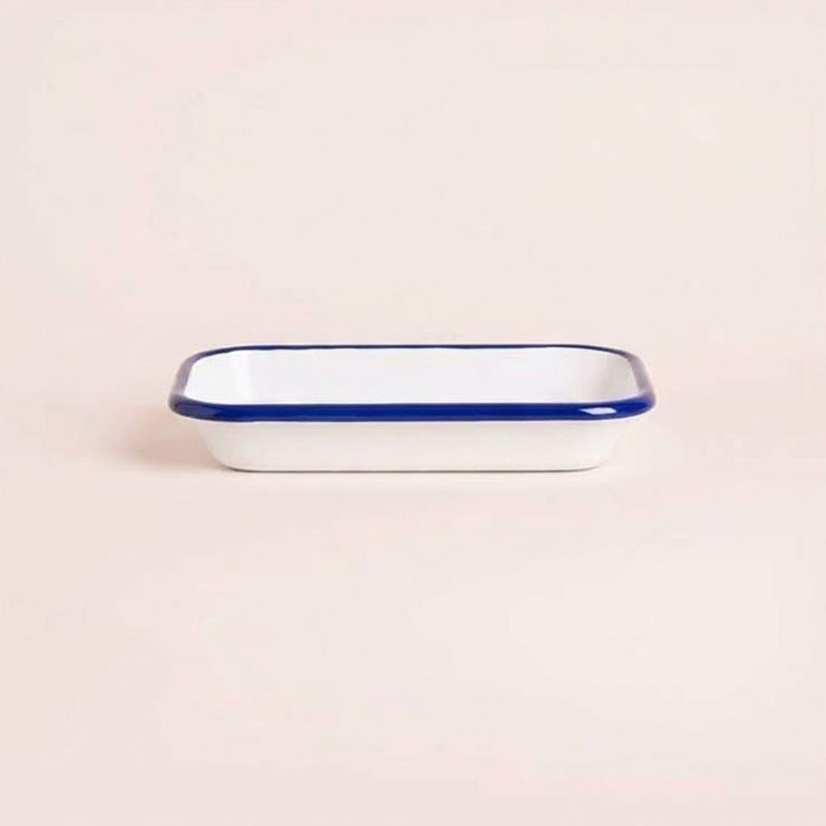 Emaye Meze Tabağı Beyaz Kordon Kobalt 22 x 16 cm