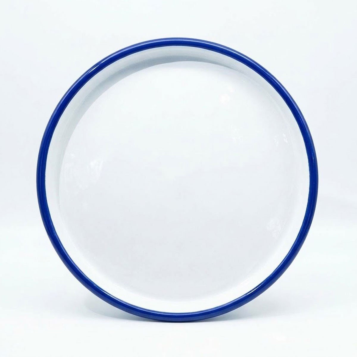 Emaye Pizza Tabağı 22 cm Beyaz Kordon Kobalt