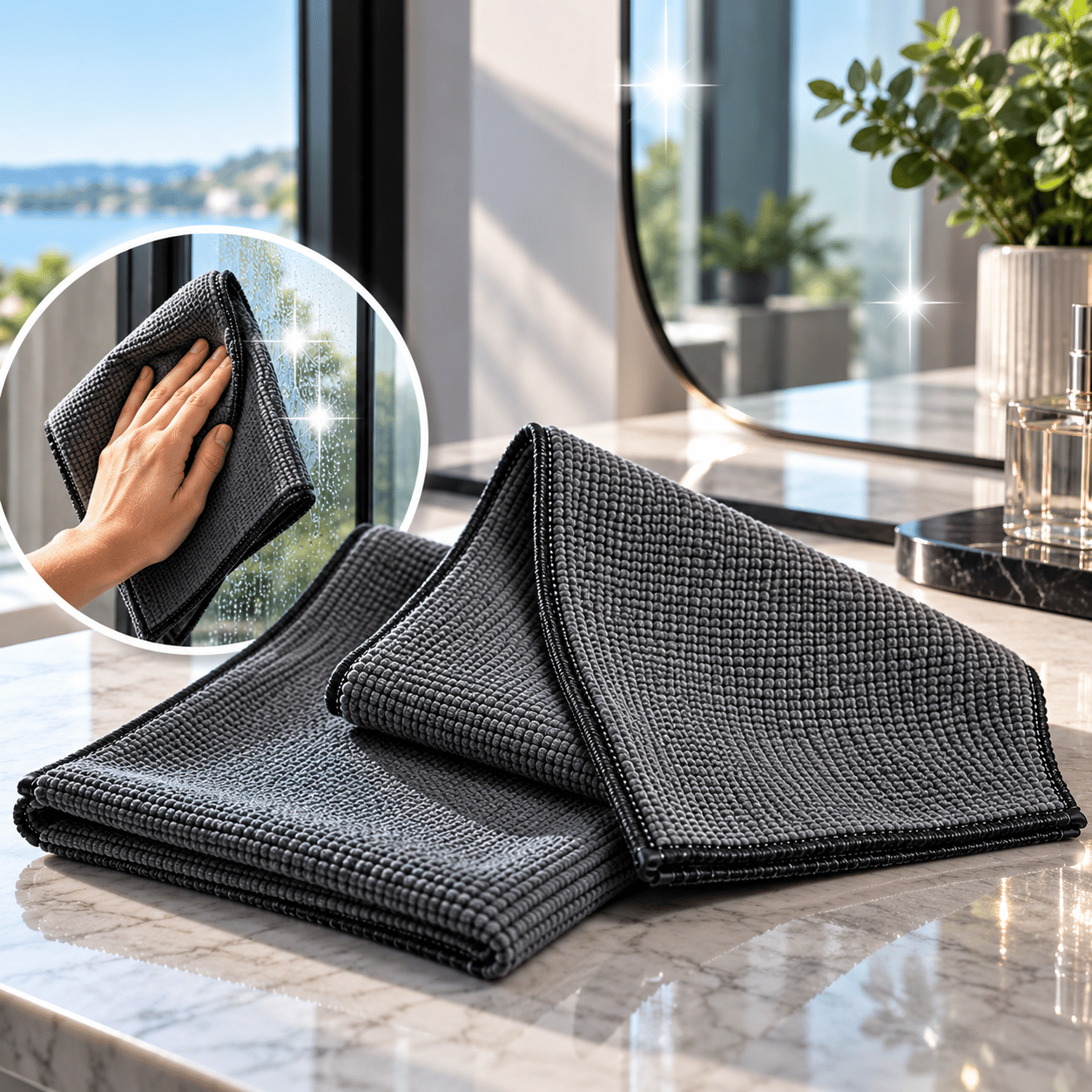 TrakClean Premium Mikrofiber Cam ve Ayna Temizlik Bezi 3'lü set