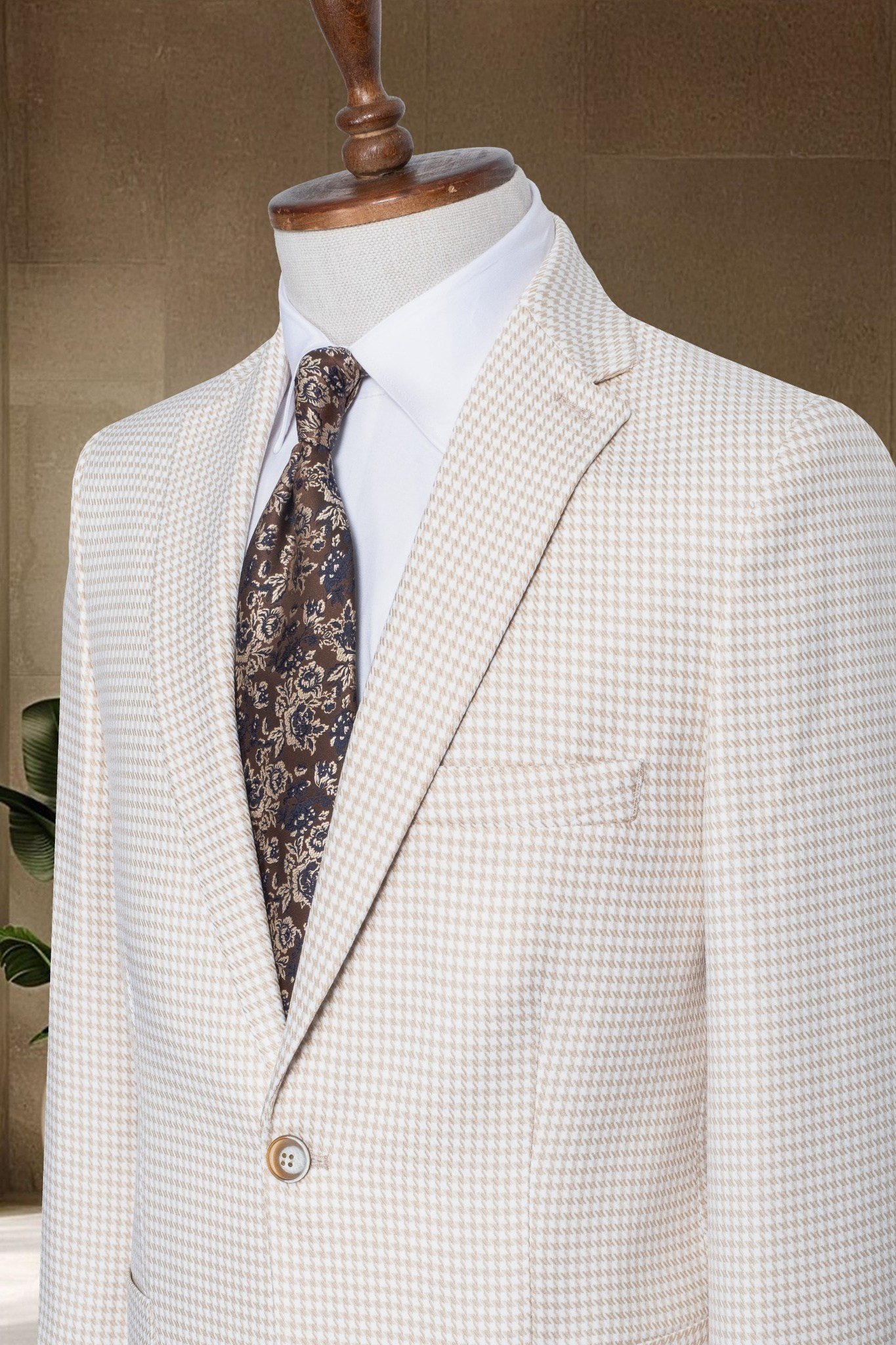 Açık Bej Kazayağı Torba Cep İtalyan Stil Slim Fit Klasik Erkek Blazer Ceket