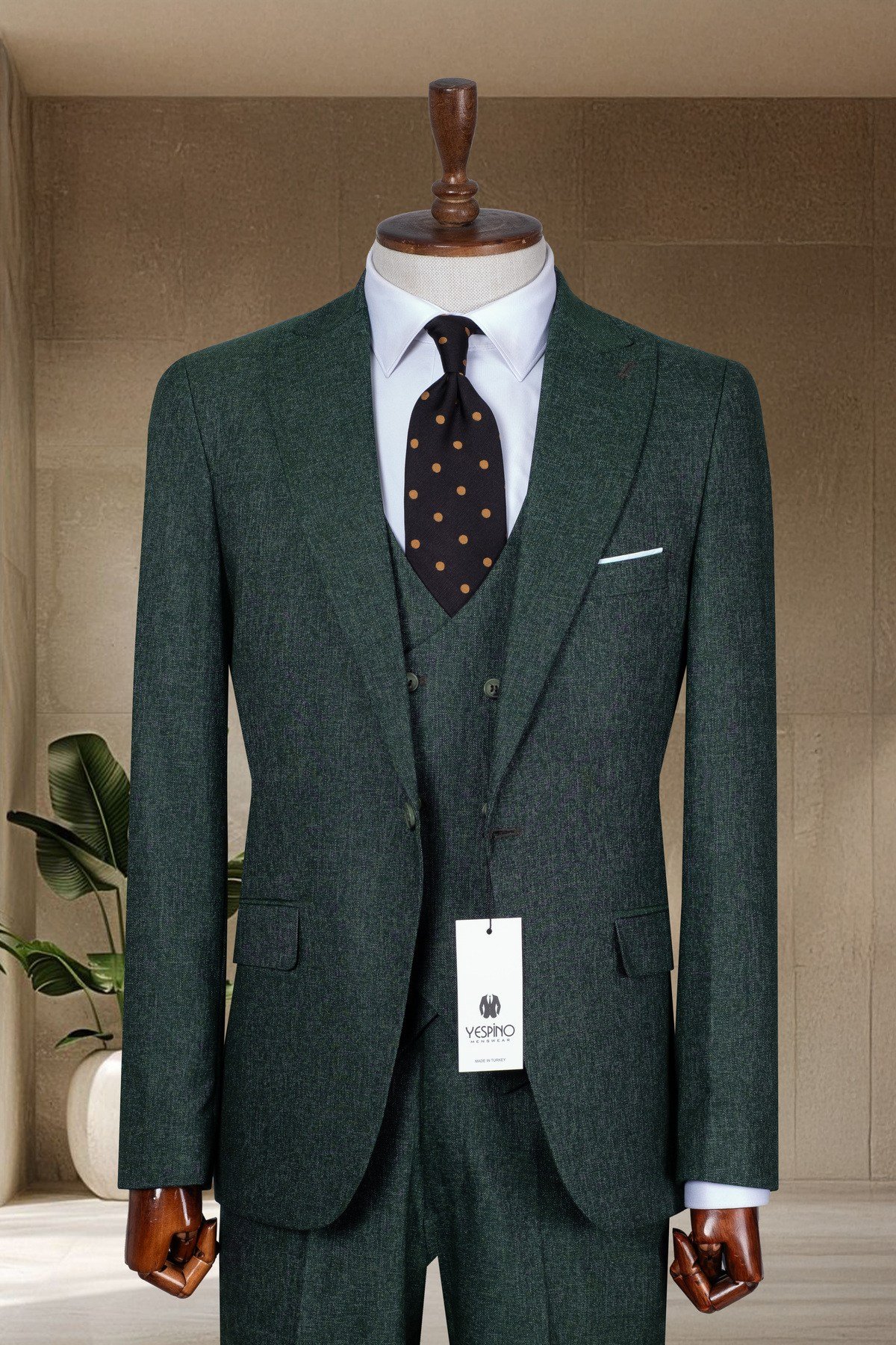 Haki Blazer Ceket-Yelek-Pantolon Takım- Takım Elbise