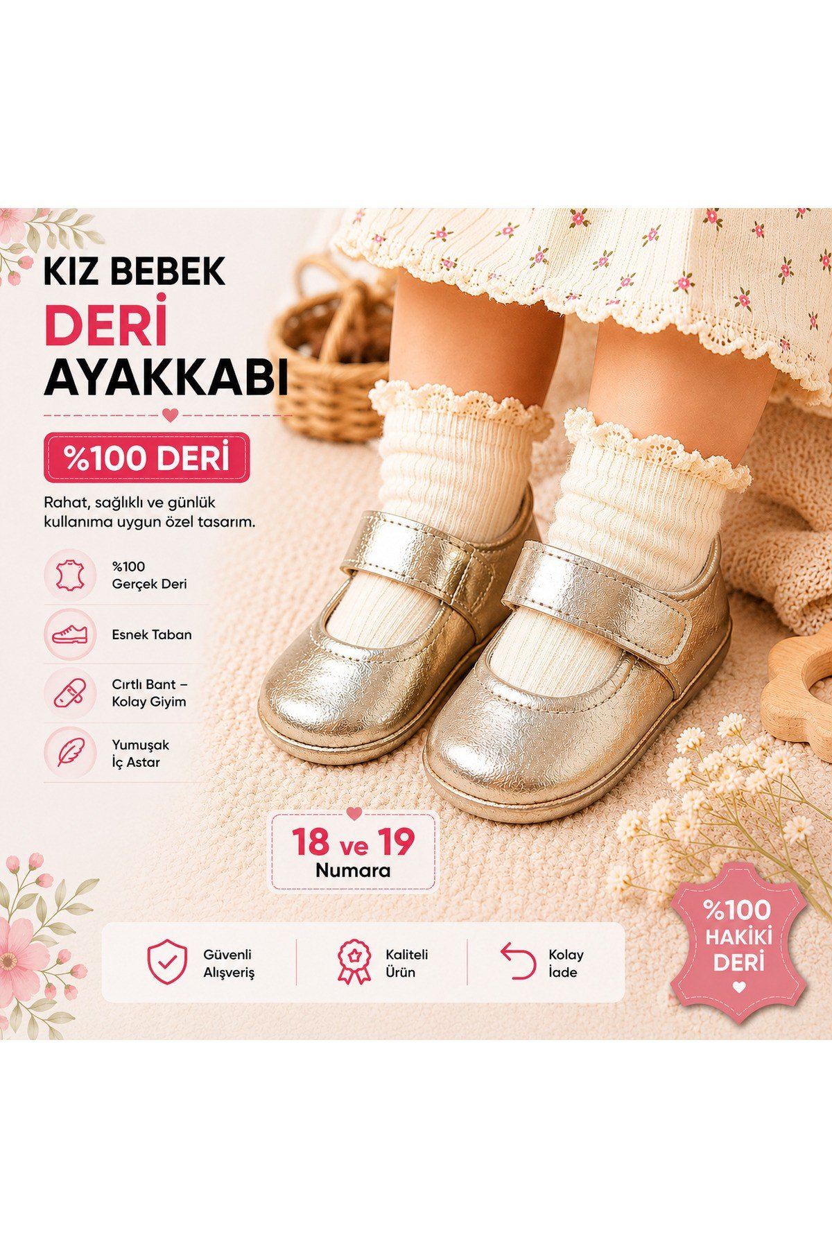 % 100 Deri Renkli Ve Kaliteli Bebe Patik & Ayakkabı ( Taban ve İç Astar Tamamen Deriden üretilmiştir.)