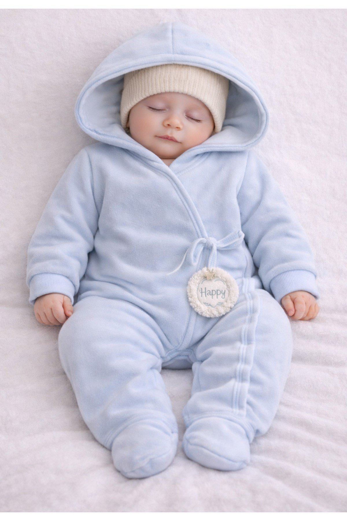 Figürlü Kapüşonlu Polar Bebe Tulumu