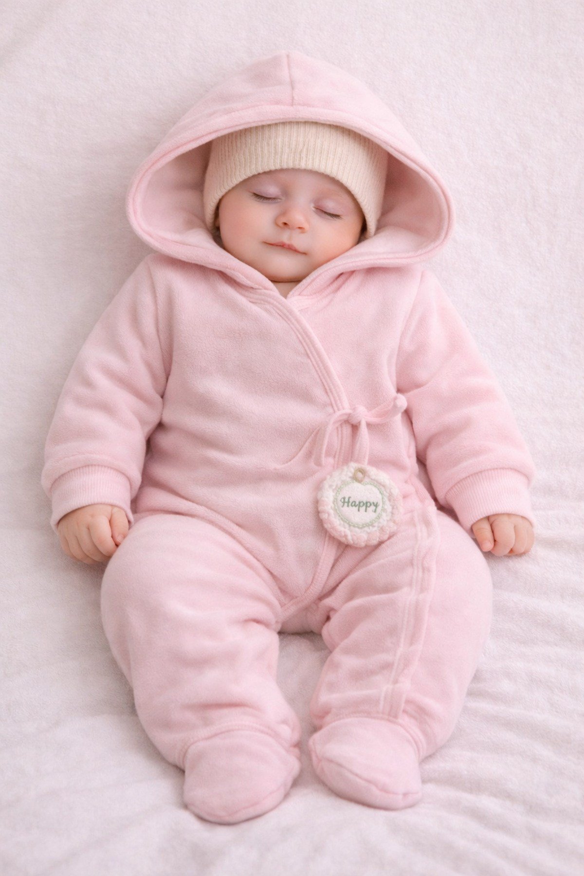 Figürlü Kapüşonlu Polar Bebe Tulumu