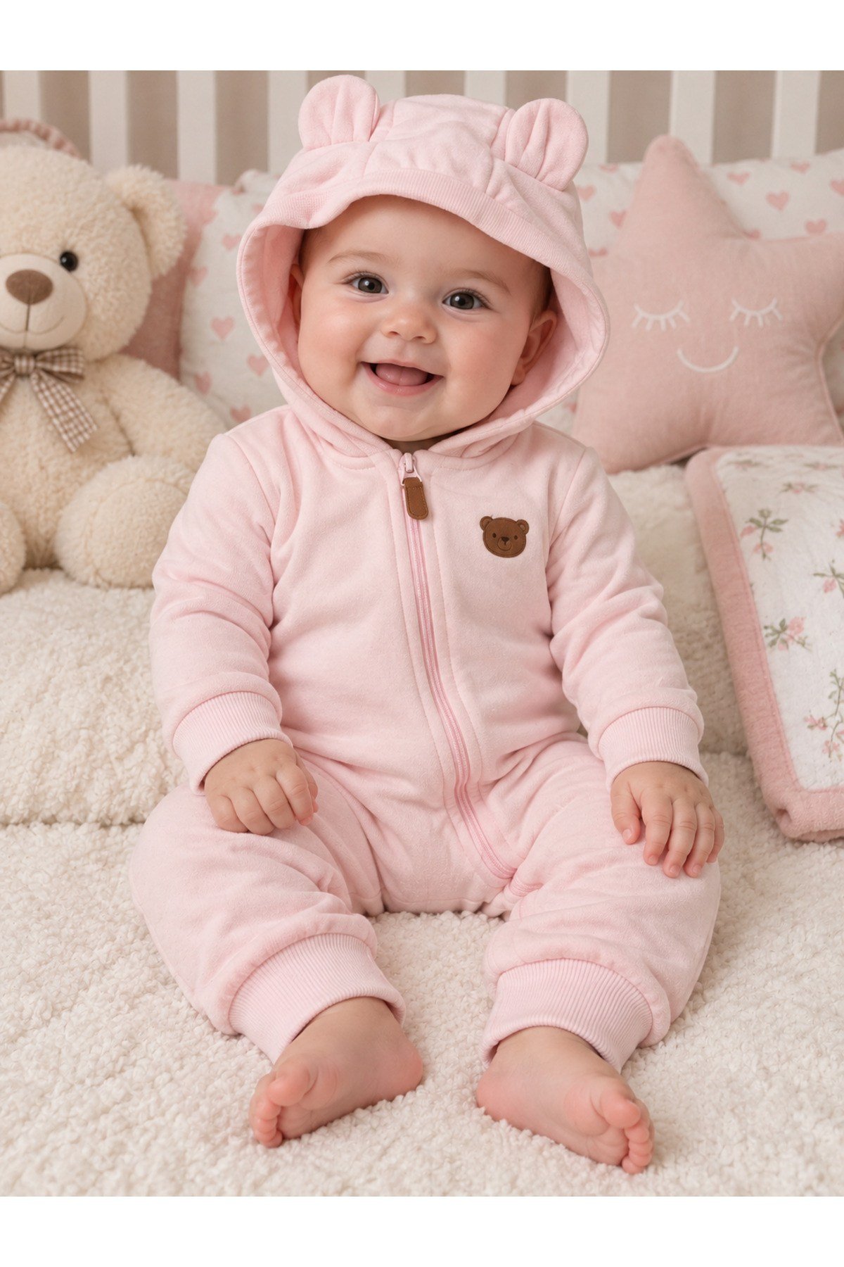 Kapüşonlu içi Polarlı Bebe Tulumu 252334