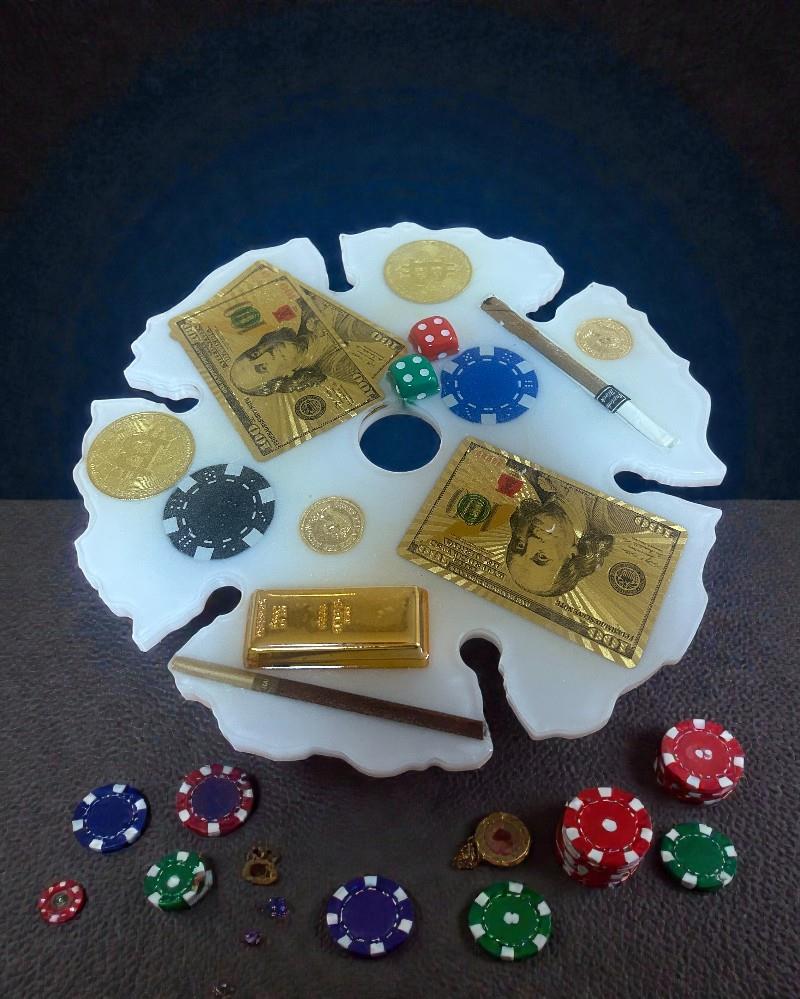 6'LI Şarap Kadehi Tutucu(Beyaz Poker Temalı)