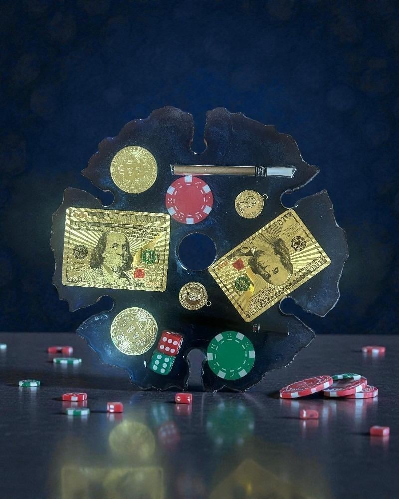 6'LI Şarap Kadehi Tutucu(Siyah Poker Temalı)