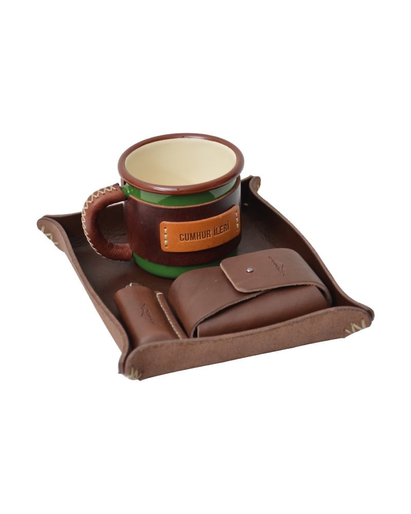 CAMPOUT DERİ TEPSİ + DERİ KUPA SET