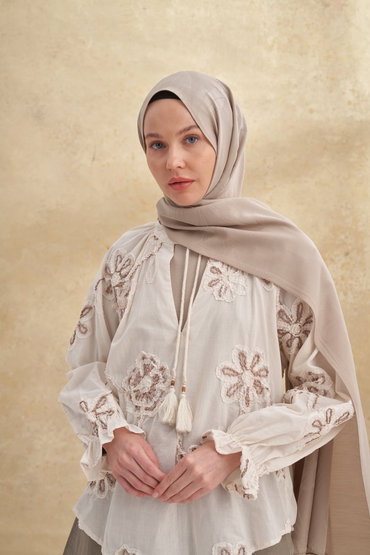 BAMBU FELORE DESEN ŞAL - KOYU BEJ