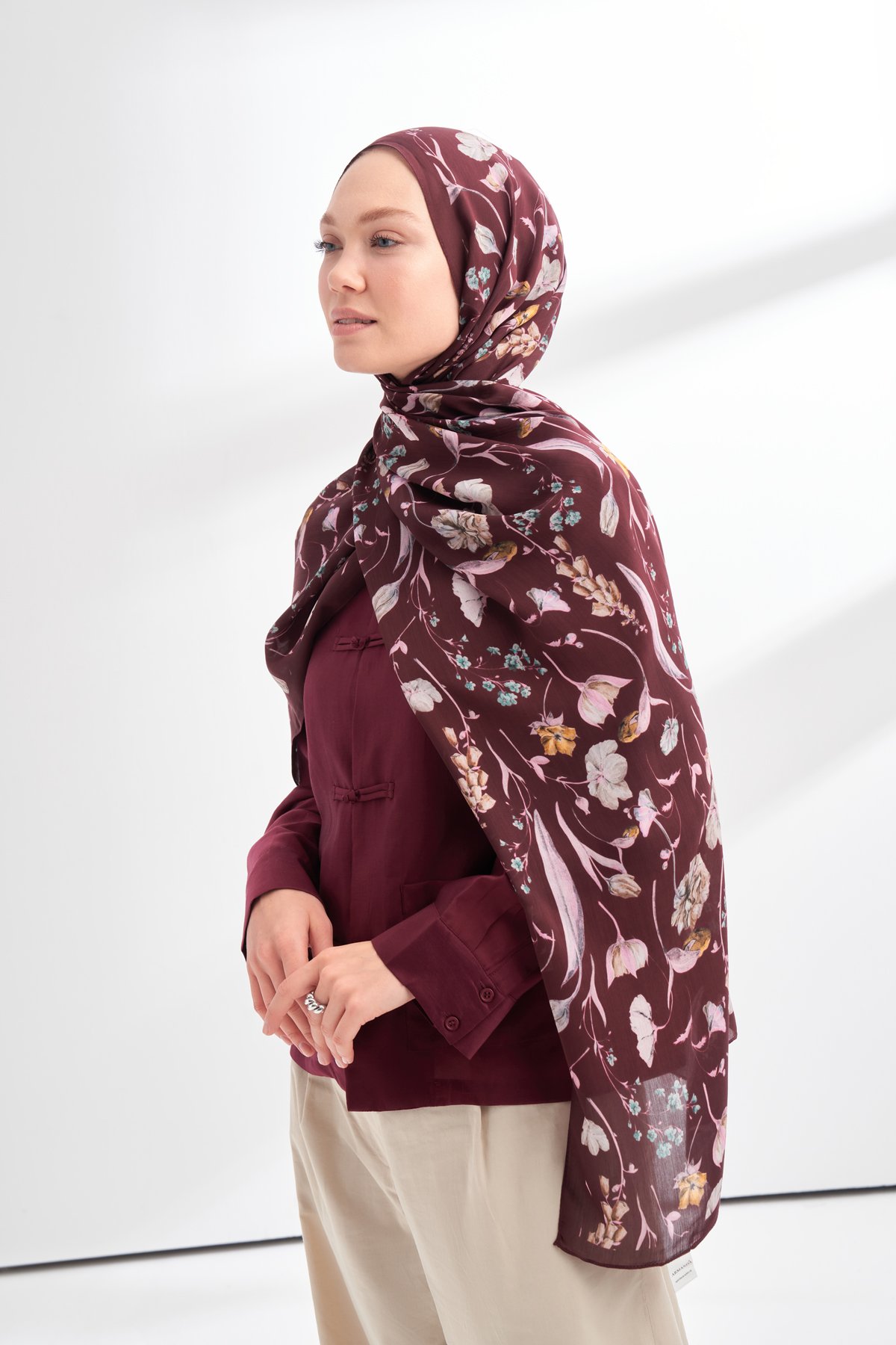 FLORAL ARCHIVE ROSALIE DESEN ŞAL - BORDO