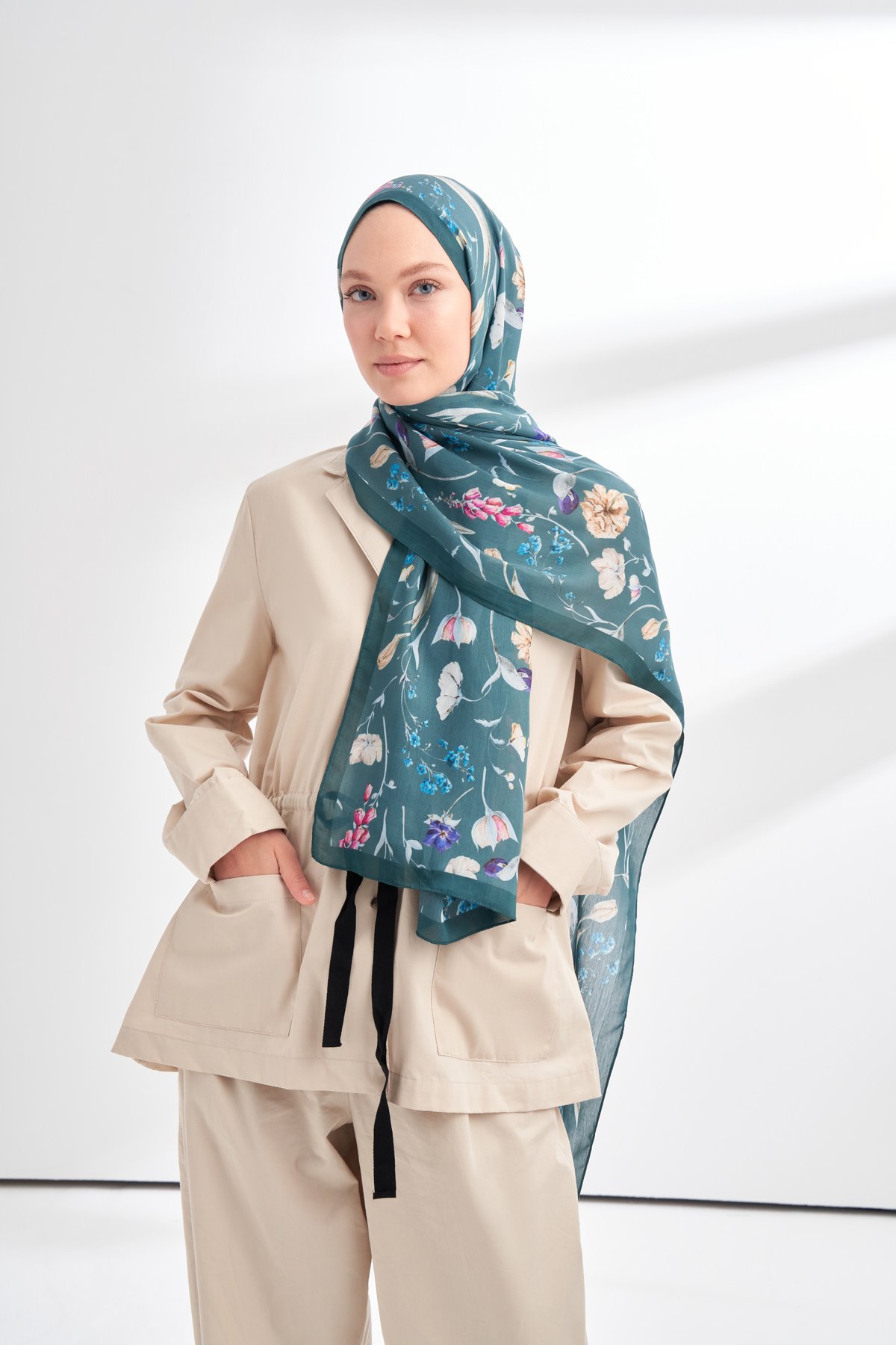 FLORAL ARCHIVE ROSALIE DESEN ŞAL - PETROL