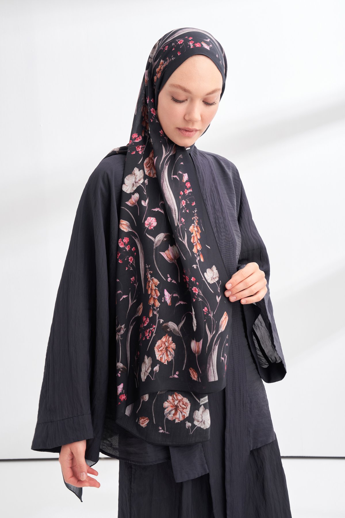 FLORAL ARCHIVE ROSALIE DESEN ŞAL -  SİYAH - KİREMİT