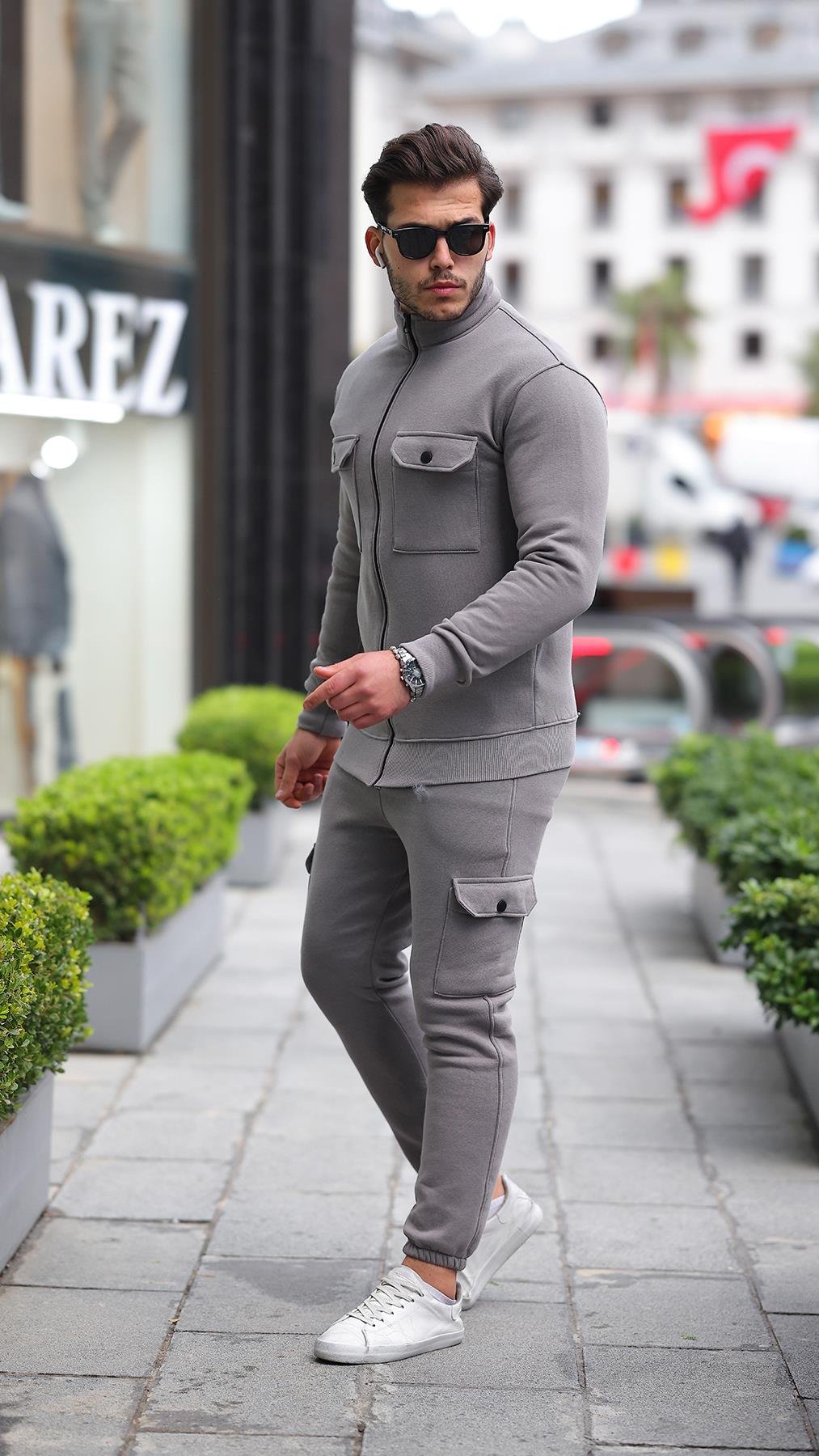 Gri Renk Rahat Kalıp Spor Eşofman Takım