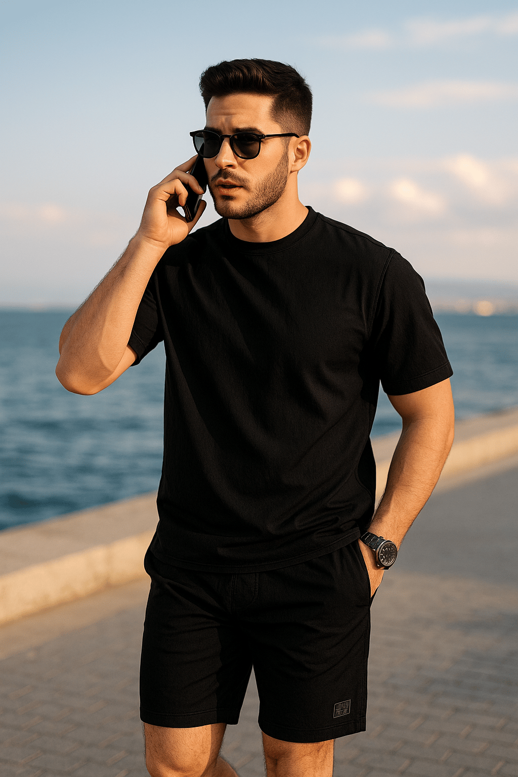 Siyah Renk Oversize Tişört ve Şort Takım