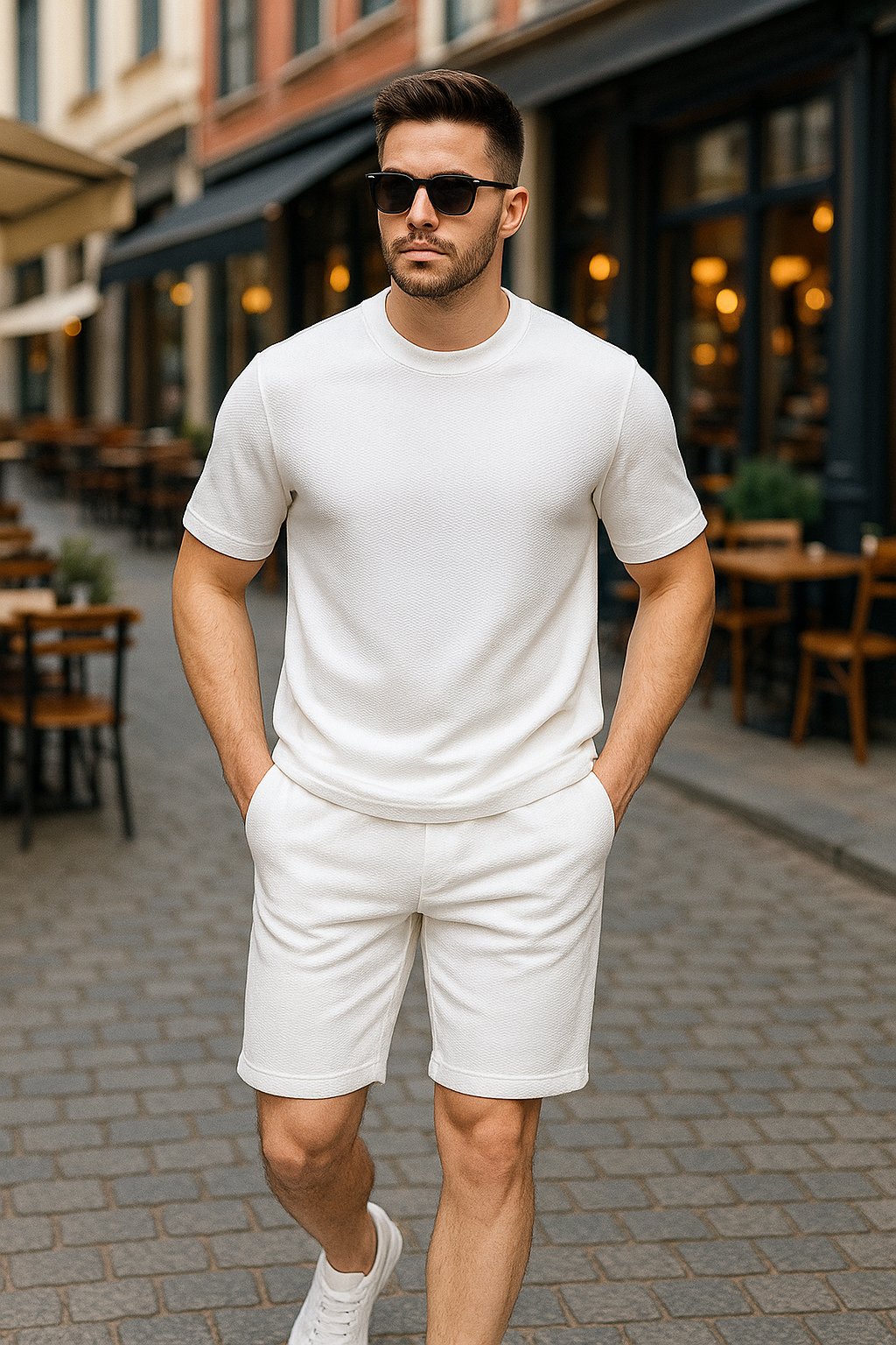 Beyaz Renk Oversize Tişört ve Şort Takım