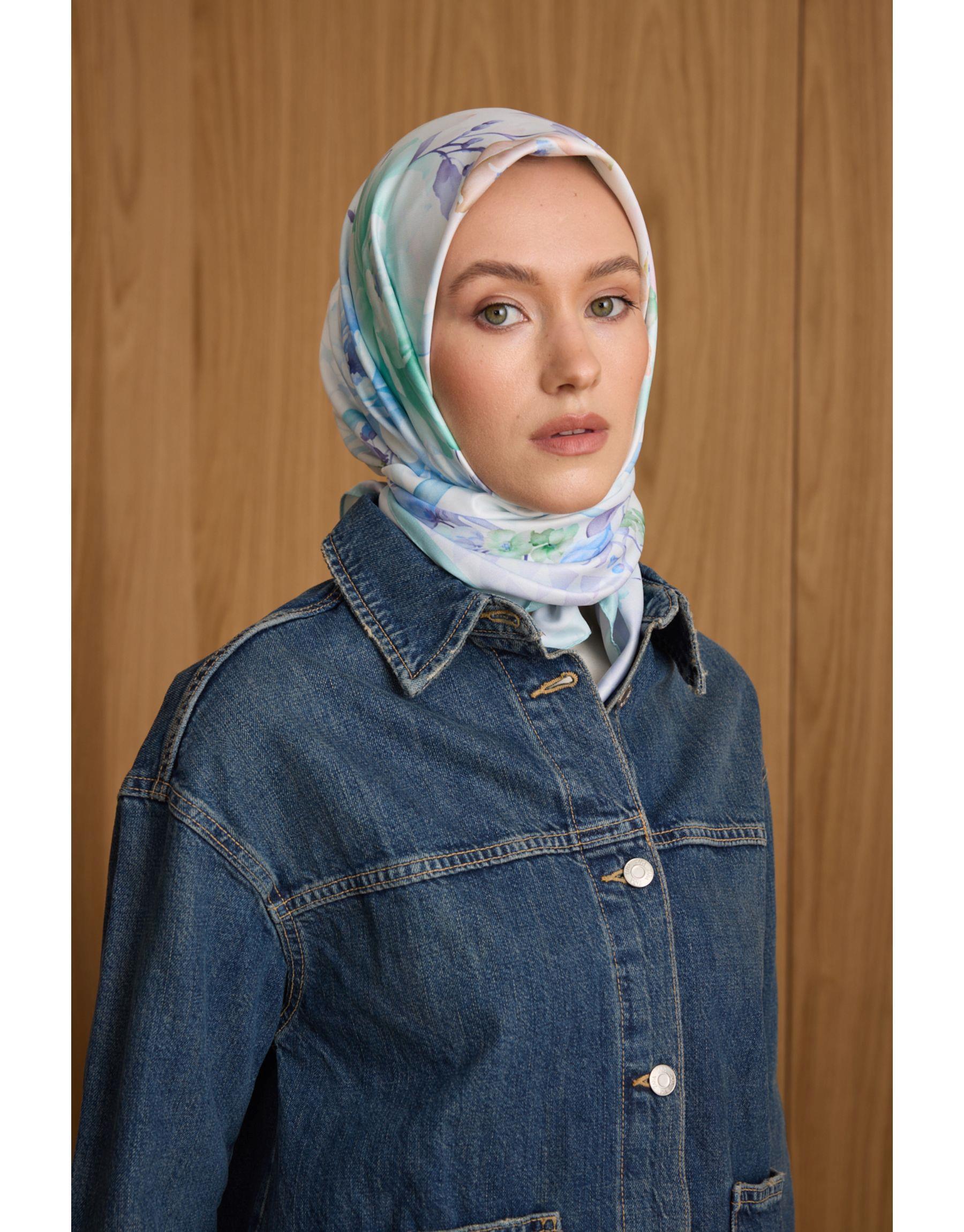 Mint Yeşil Gül Twill Eşarp