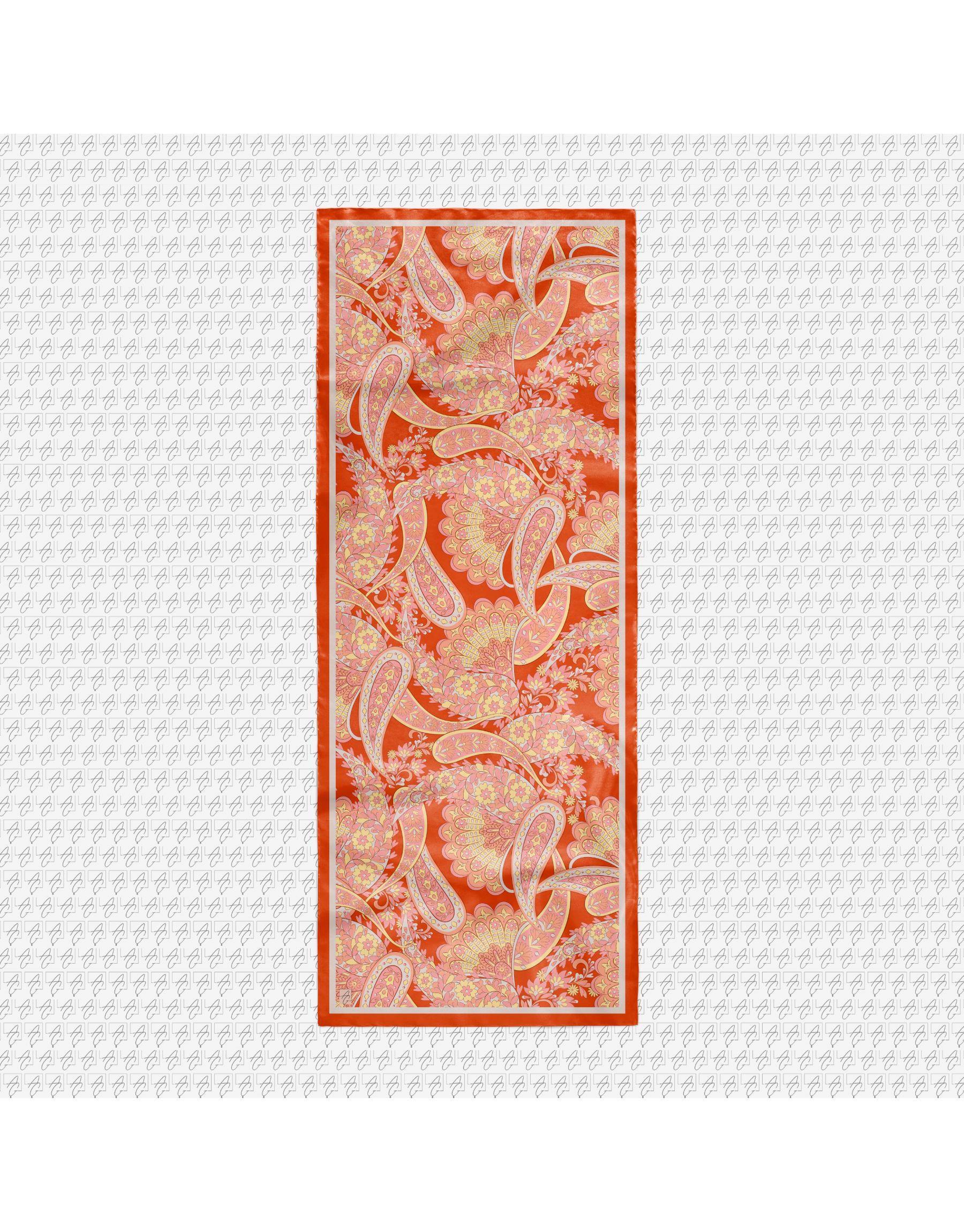 Turuncu Flora Desenli Şal
