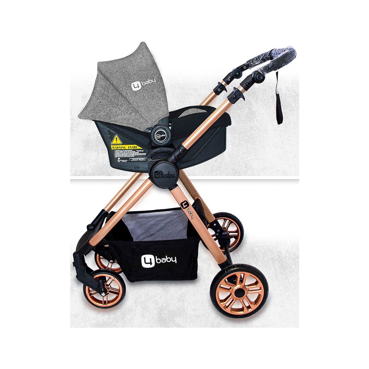 4 Baby Comfort Gold Travel Sistem Bebek Arabası Pusetli Gri
