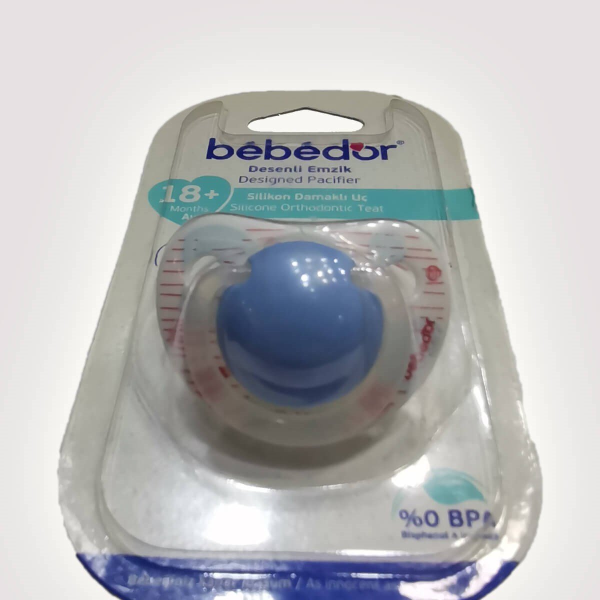 Bebedor Damaklı Silikon Emzik No:3 18+ Ay Mavi Desenli