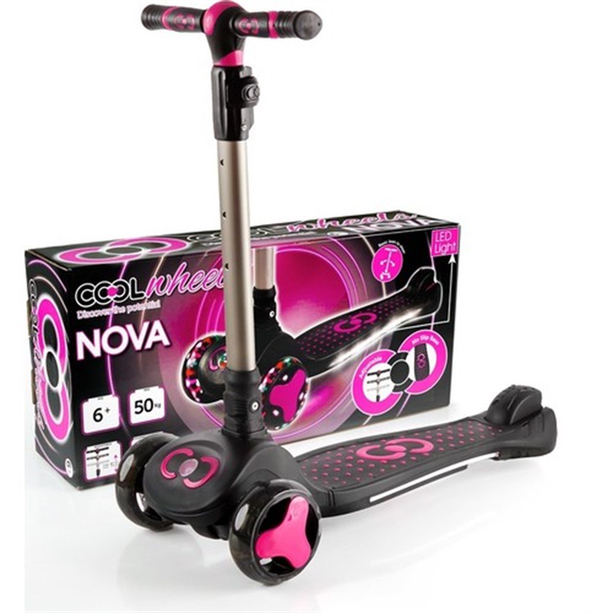 Cool Wheels Nova 3 Tekerlekli Işıklı Scooter Pembe