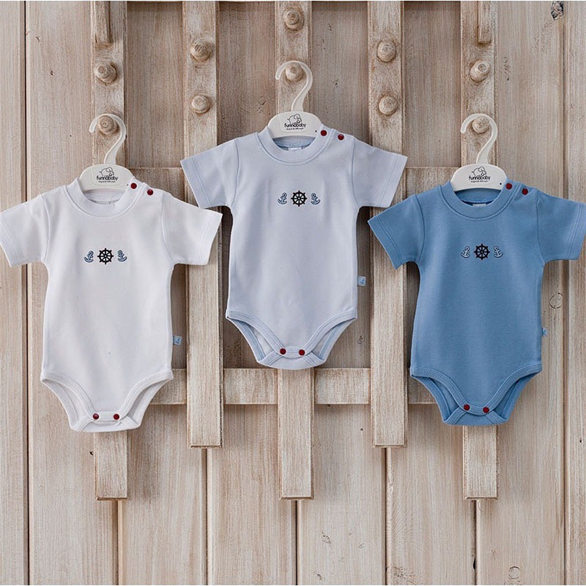 Funnababy Marine Kısa Kollu Body 3`lü Mavi