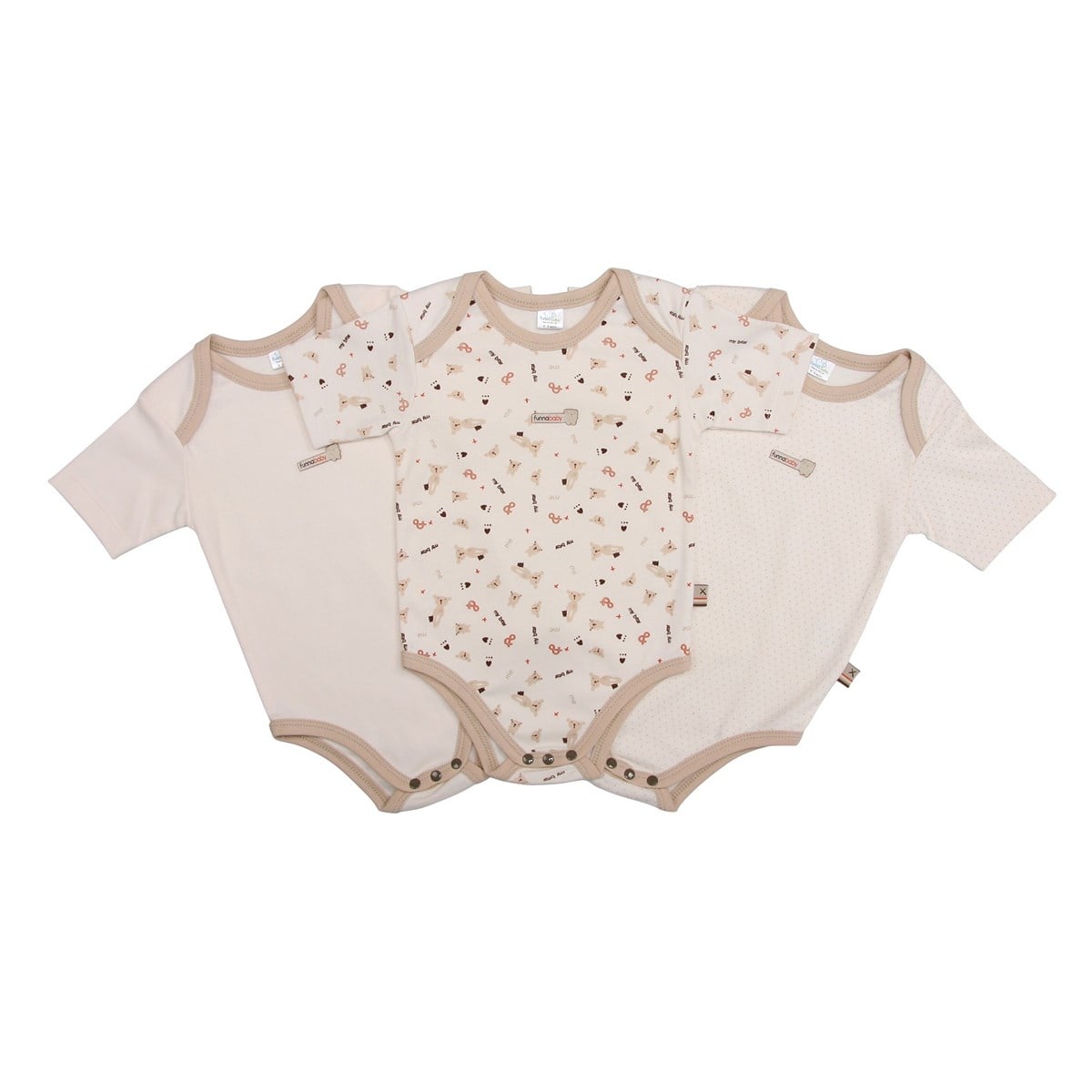 Funnababy My Bear Zarf Yaka Kısa Kollu Body 3`lü Ekru