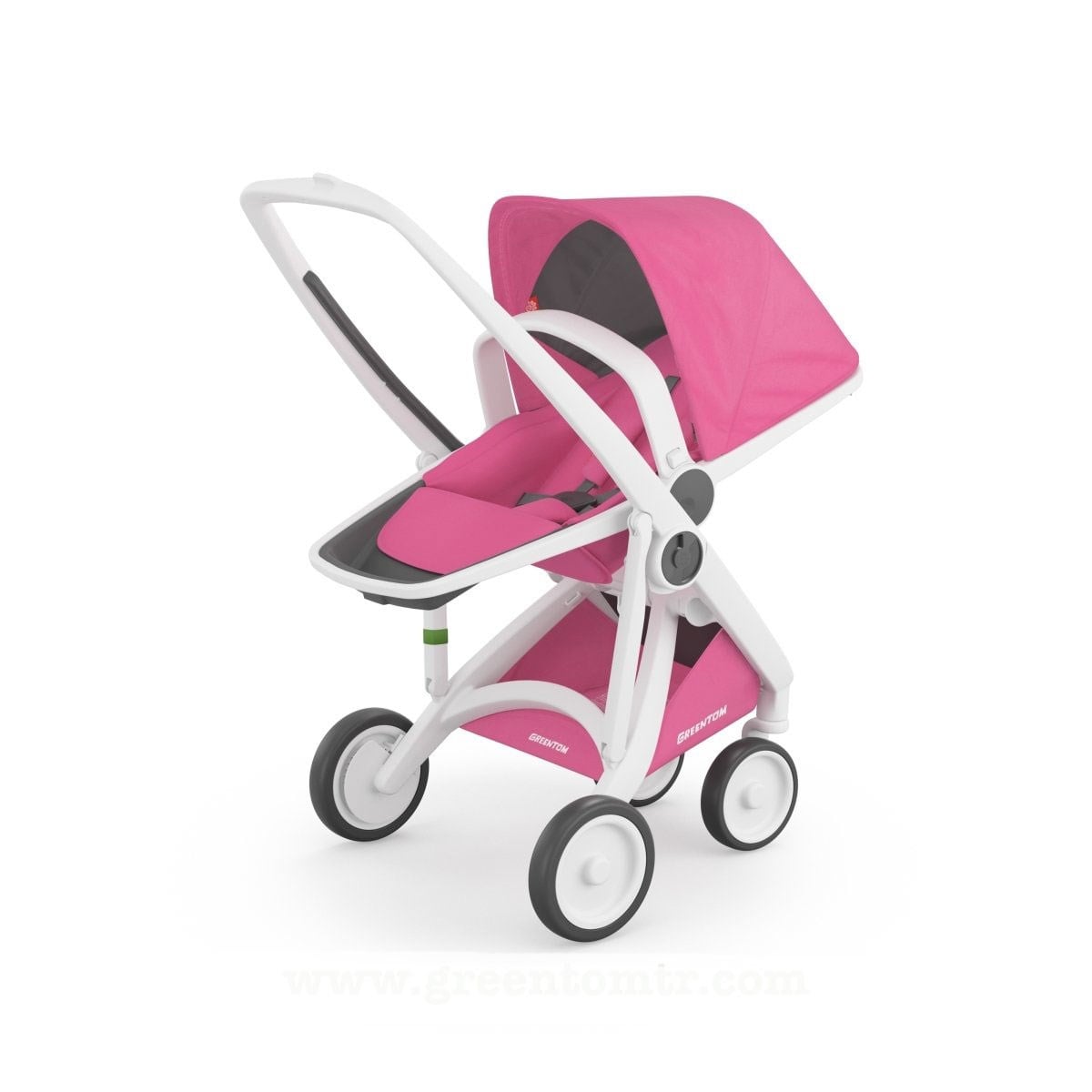 Greentom Reversible Çift Yönlü Bebek Arabası Beyaz Kasa Pembe