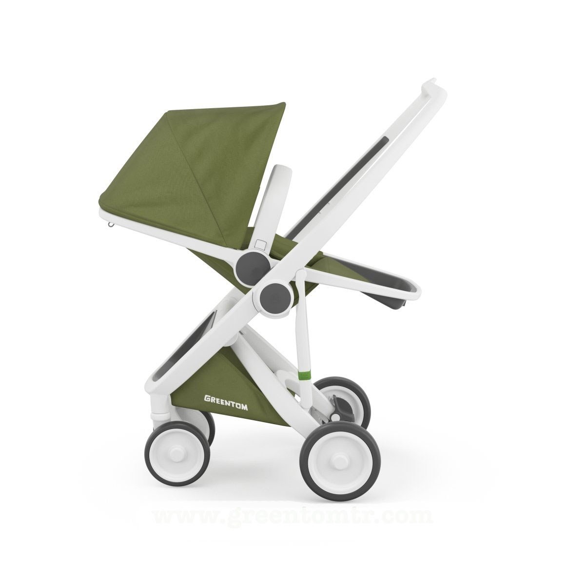 Greentom Reversible Çift Yönlü Bebek Arabası Beyaz Kasa Haki