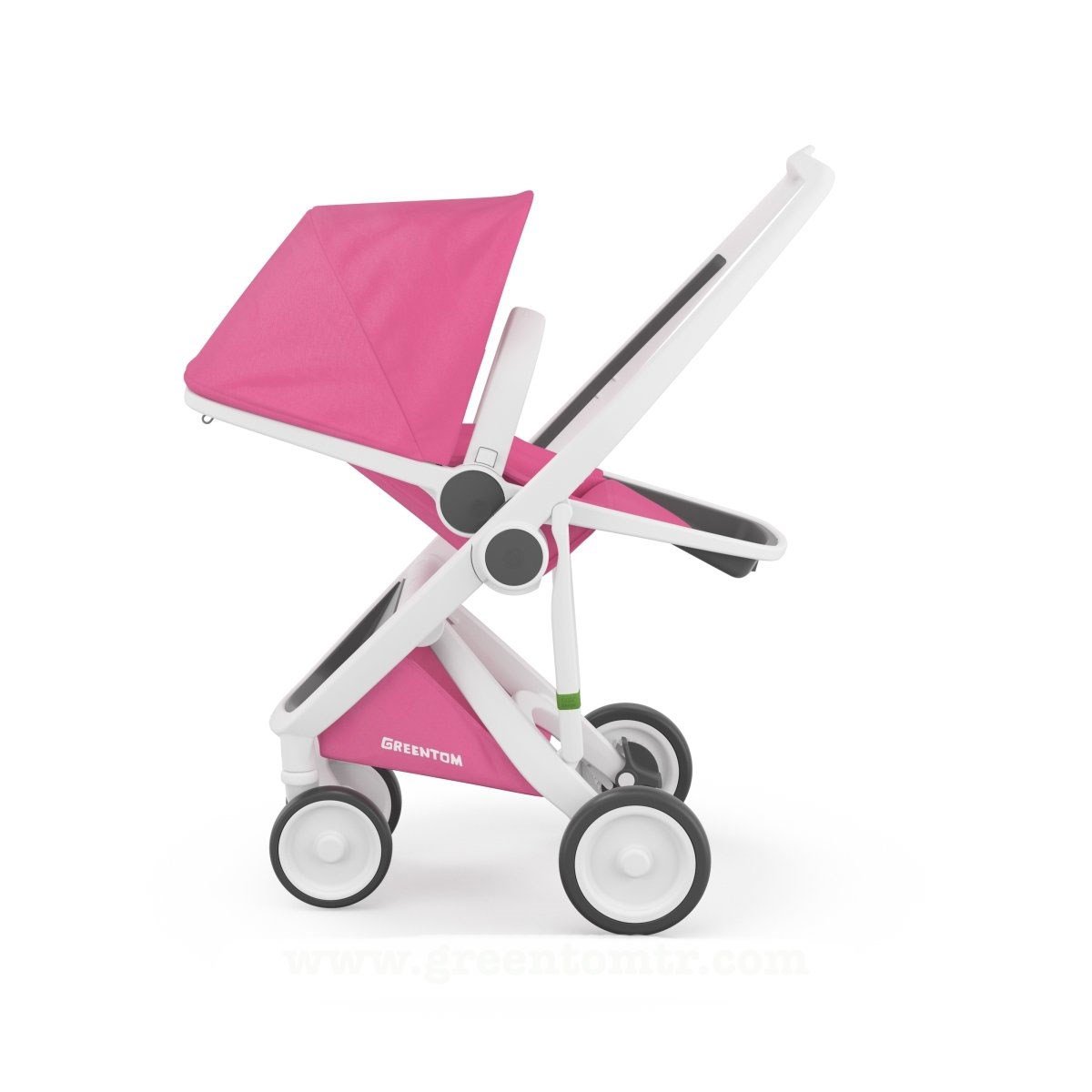 Greentom Reversible Çift Yönlü Bebek Arabası Beyaz Kasa Pembe