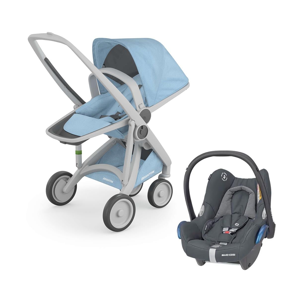 Greentom Reversible Travel Set Bebek Arabası Gri Şasi Mavi