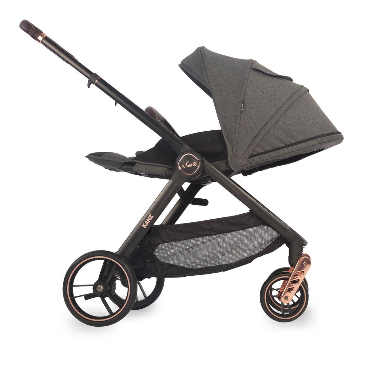 Kanz X-Go Çift Yönlü Bebek Arabası Rose Gold Siyah