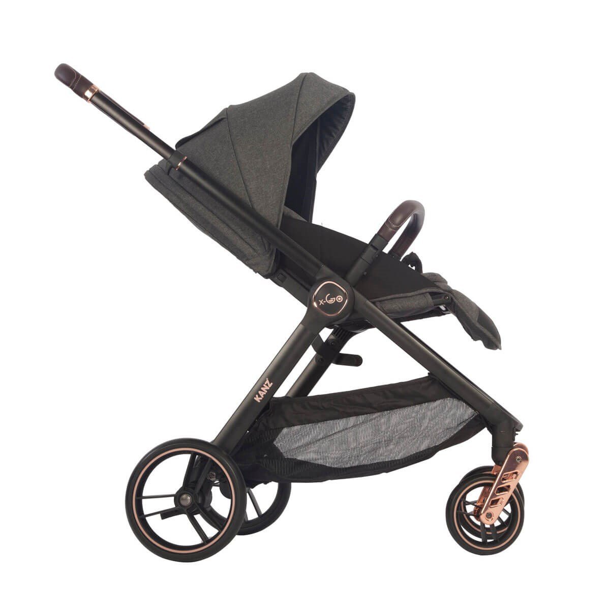 Kanz X-Go Çift Yönlü Bebek Arabası Rose Gold Siyah