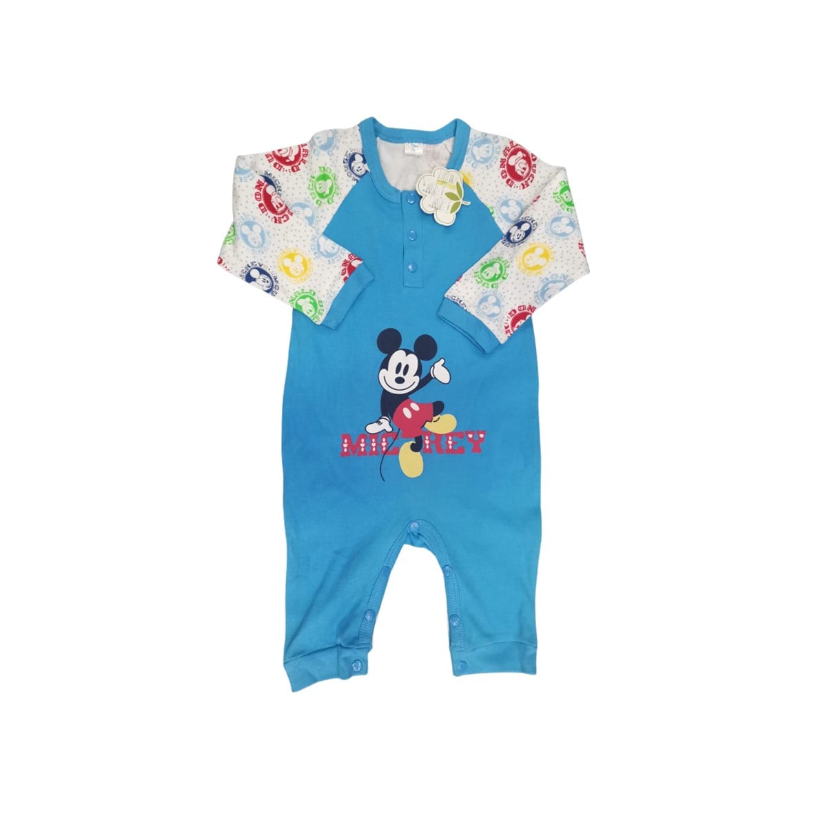 Mickey Mouse Baskılı Patiksiz Bebek Tulumu Mavi