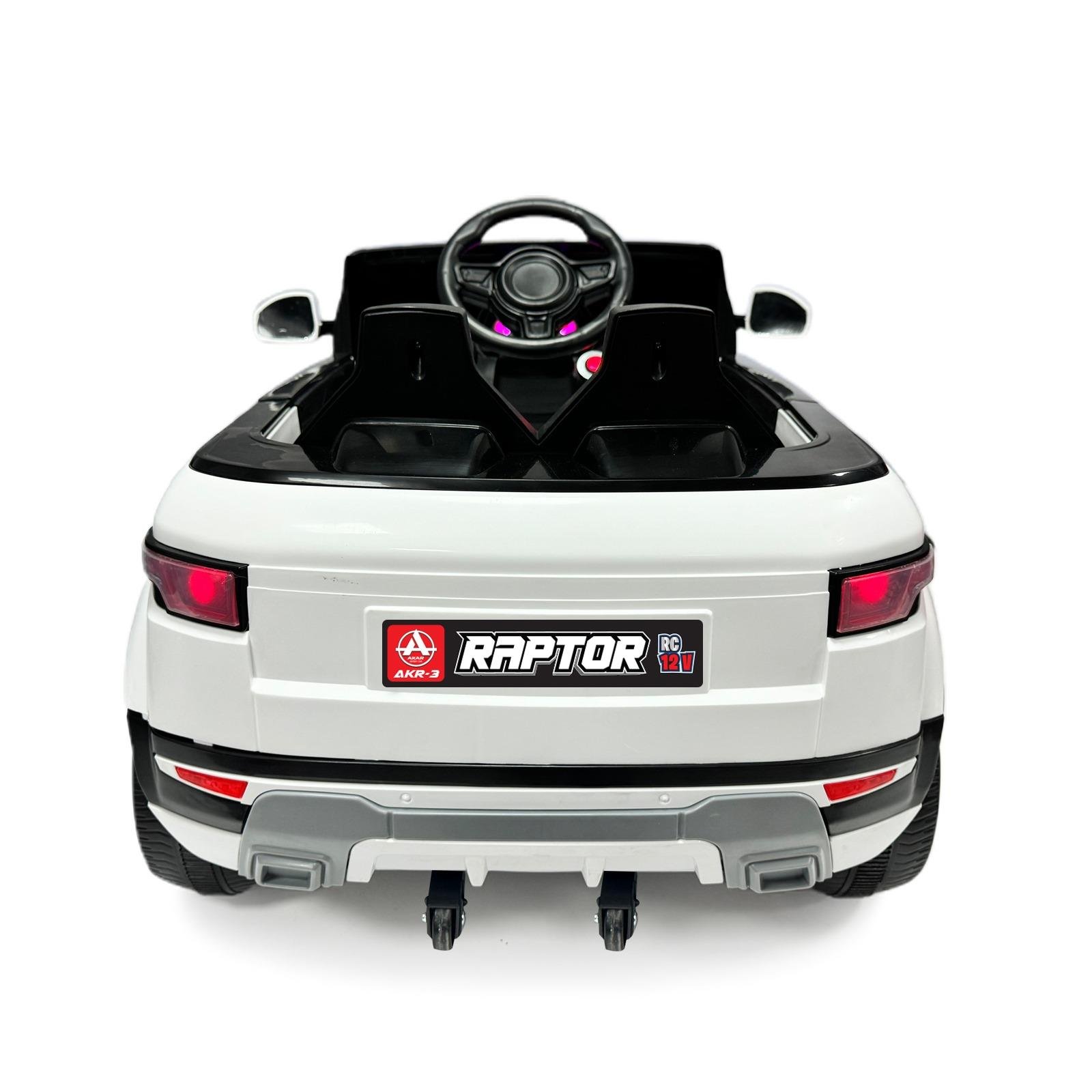 Raptor 12V Akülü Jeep Beyaz – Güçlü Çift Motor ve Güvenlik Donanımlı Çocuk Arabası
