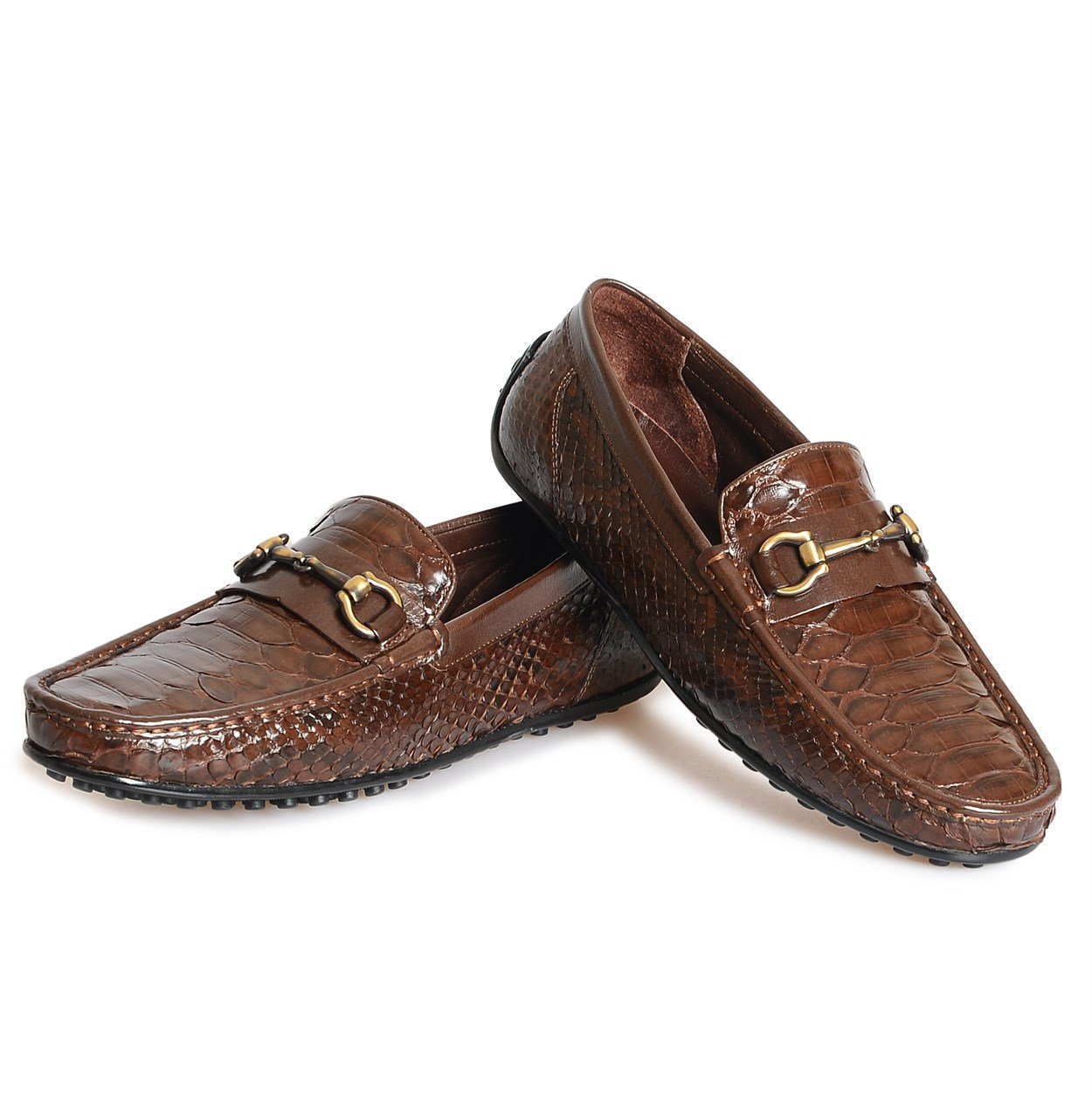 Flower Kahverengi Flower Piton Kahve Erkek Loafer Ayakkabı