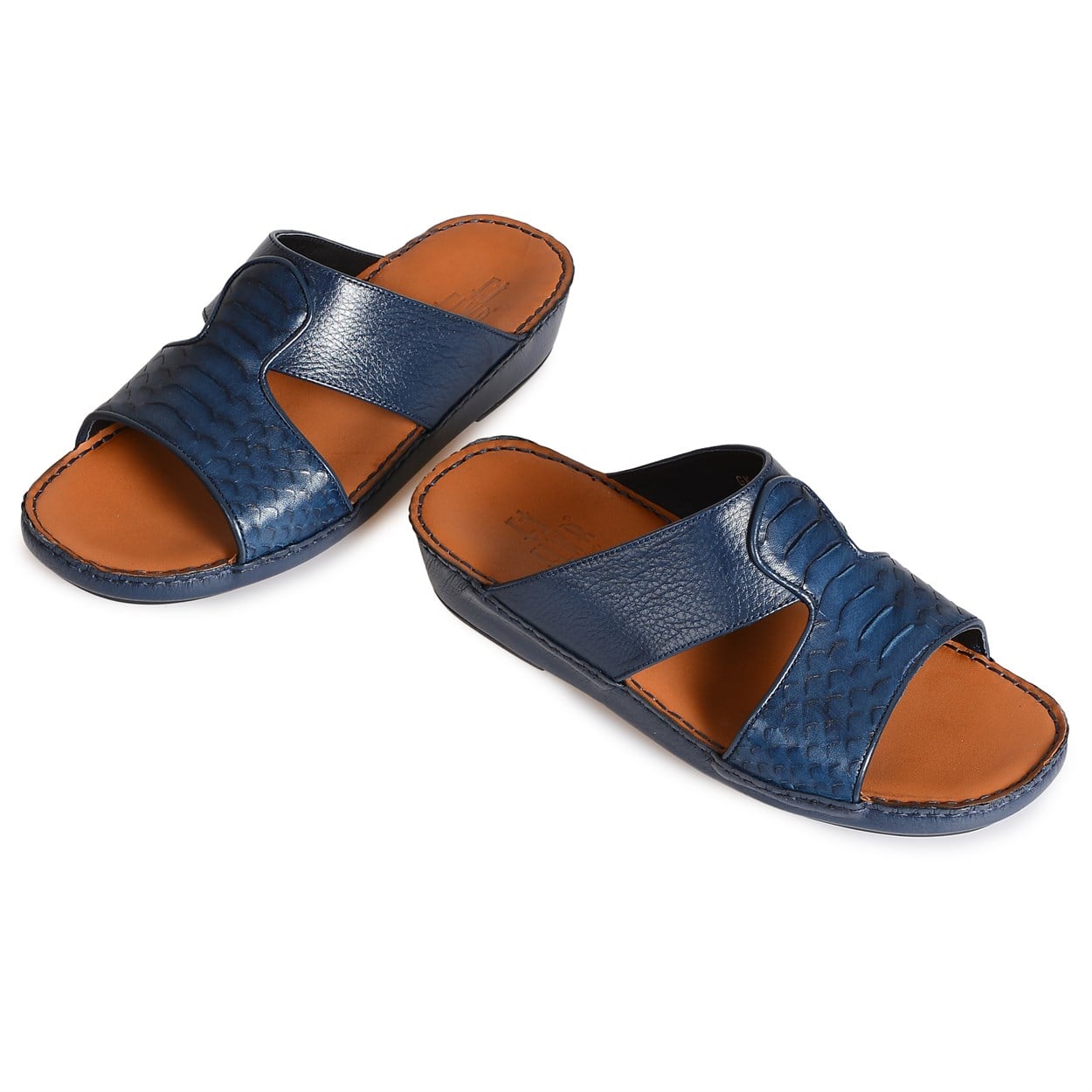 Flower Lacivert Flower Piton Deri Erkek Terlik