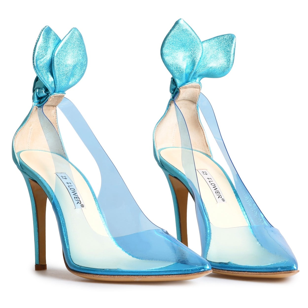 Flower Mavi Flower Şeffaf Fiyonk Detaylı Stiletto