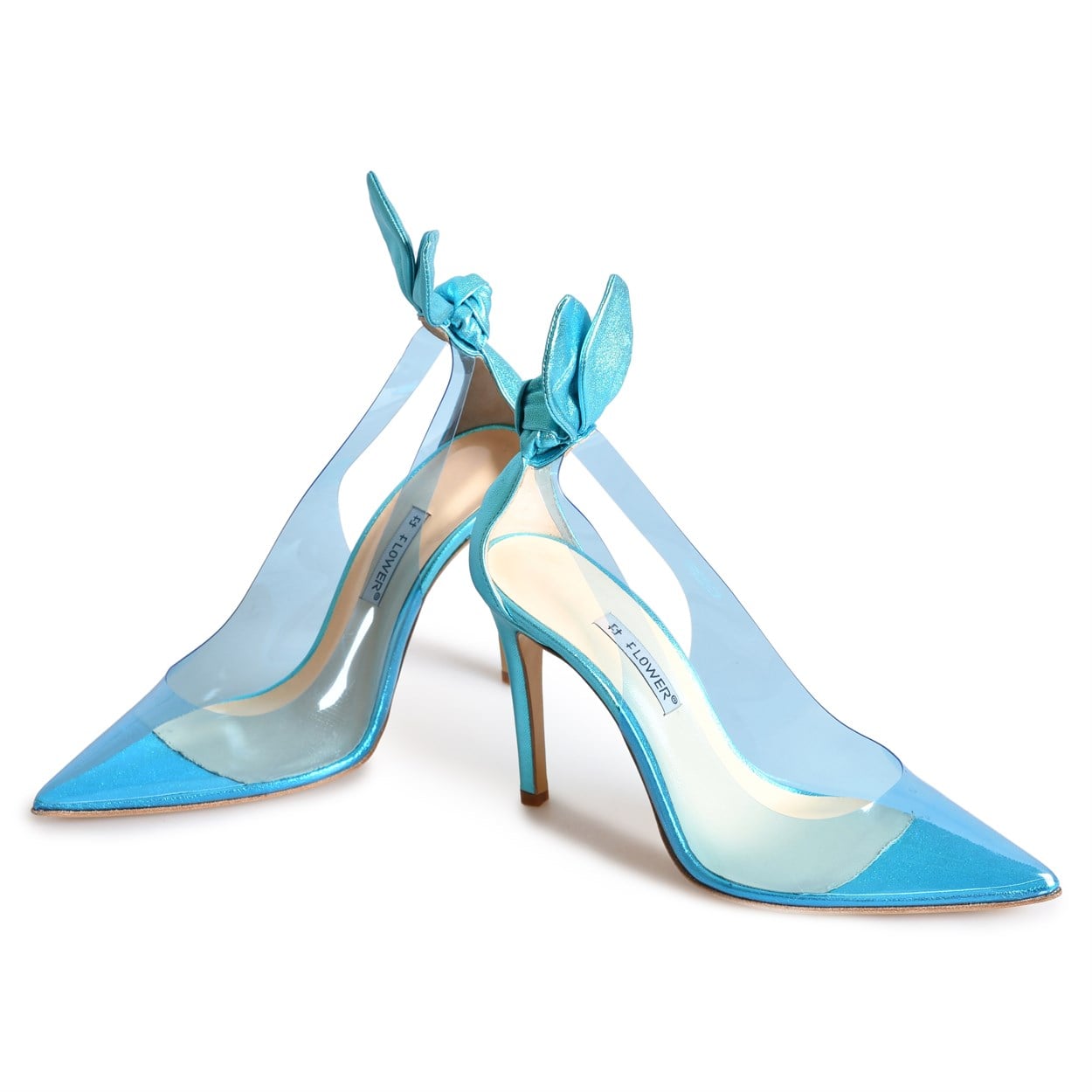 Flower Mavi Flower Şeffaf Fiyonk Detaylı Stiletto