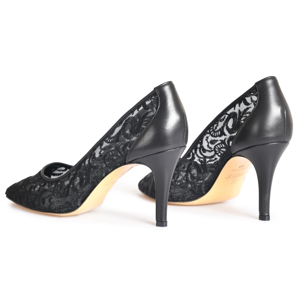 Flower Siyah Flower Deri Nakış Detaylı Stiletto