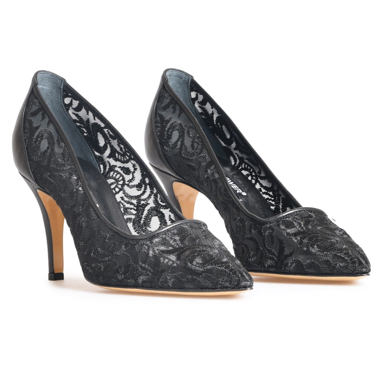 Flower Siyah Flower Deri Nakış Detaylı Stiletto
