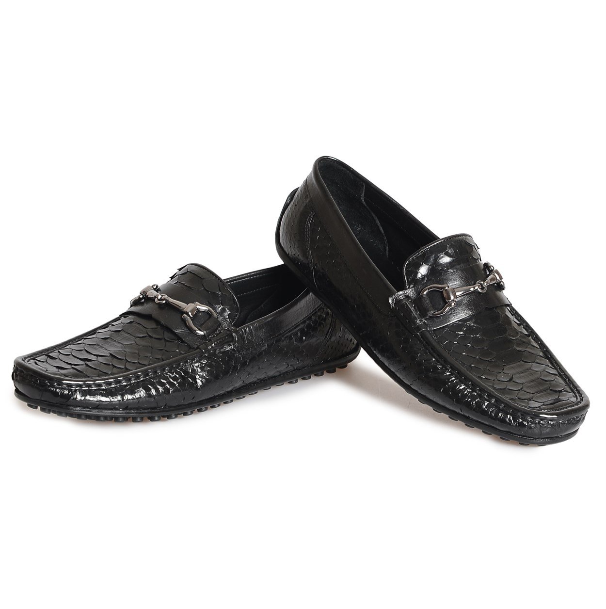 Flower Siyah Flower Piton Erkek Loafer Ayakkabı