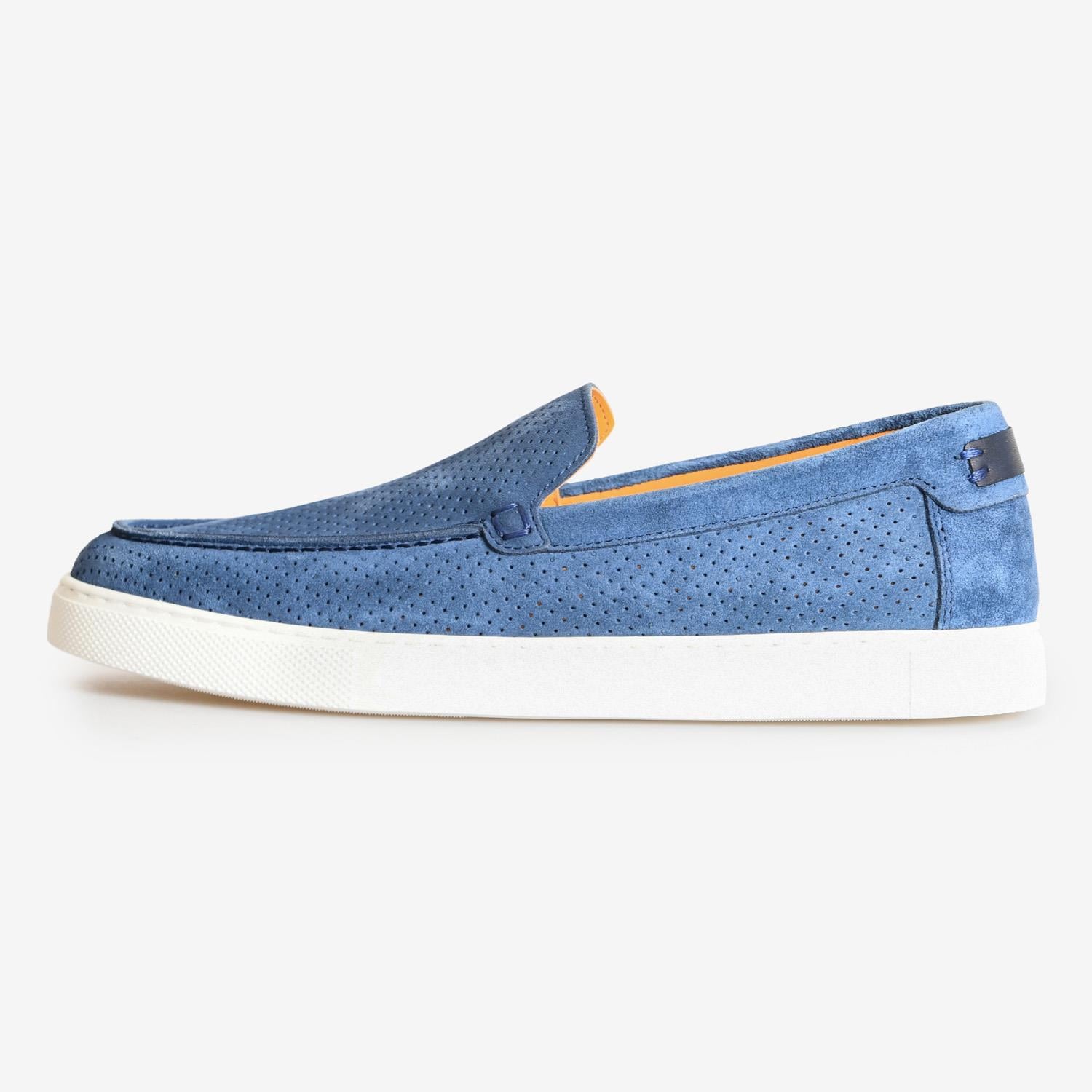 Flower Mavi Flower Süet Erkek Loafer