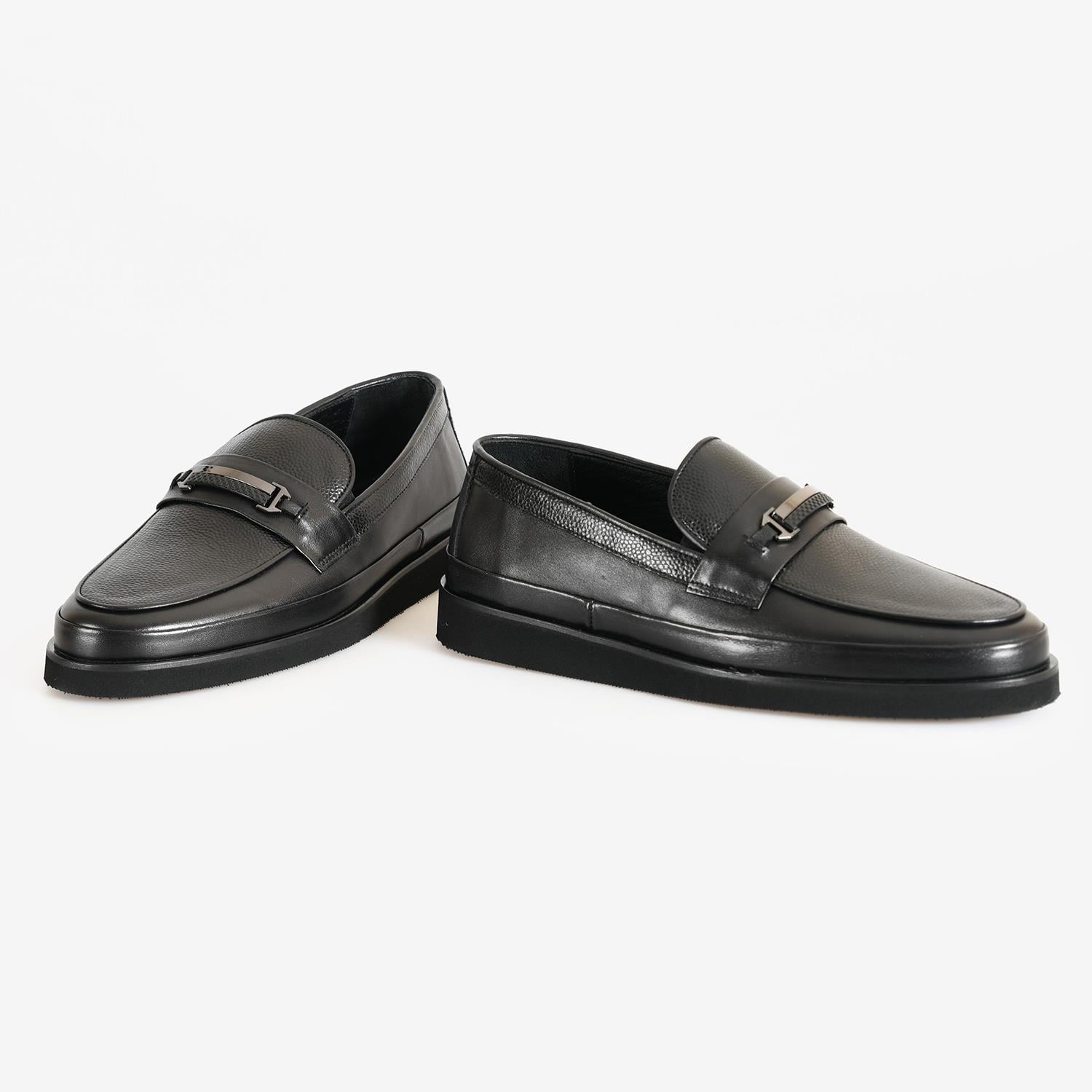 Flower Siyah Flower Deri Erkek Loafer