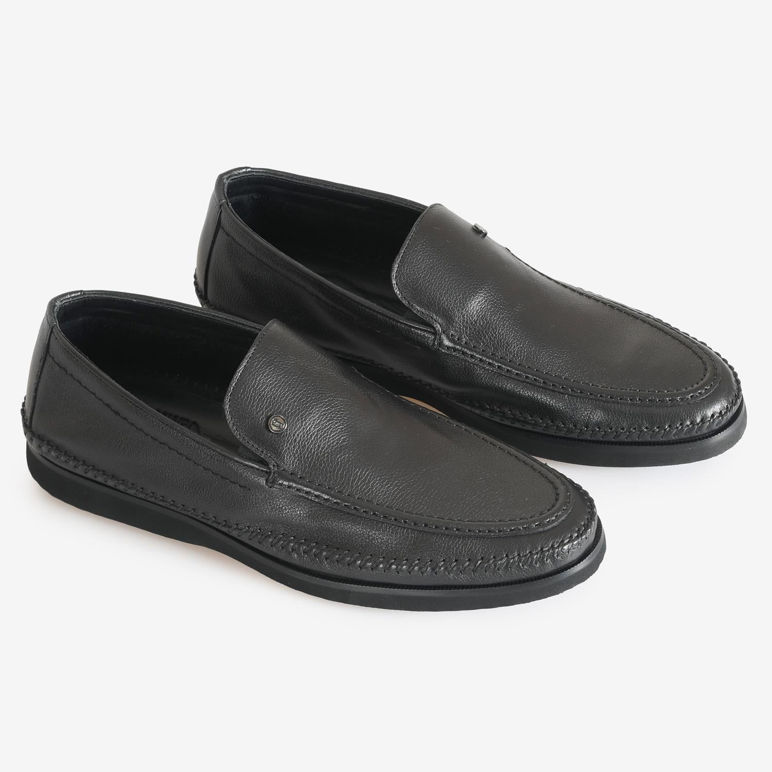 Flower Siyah Flower Deri Erkek Loafer