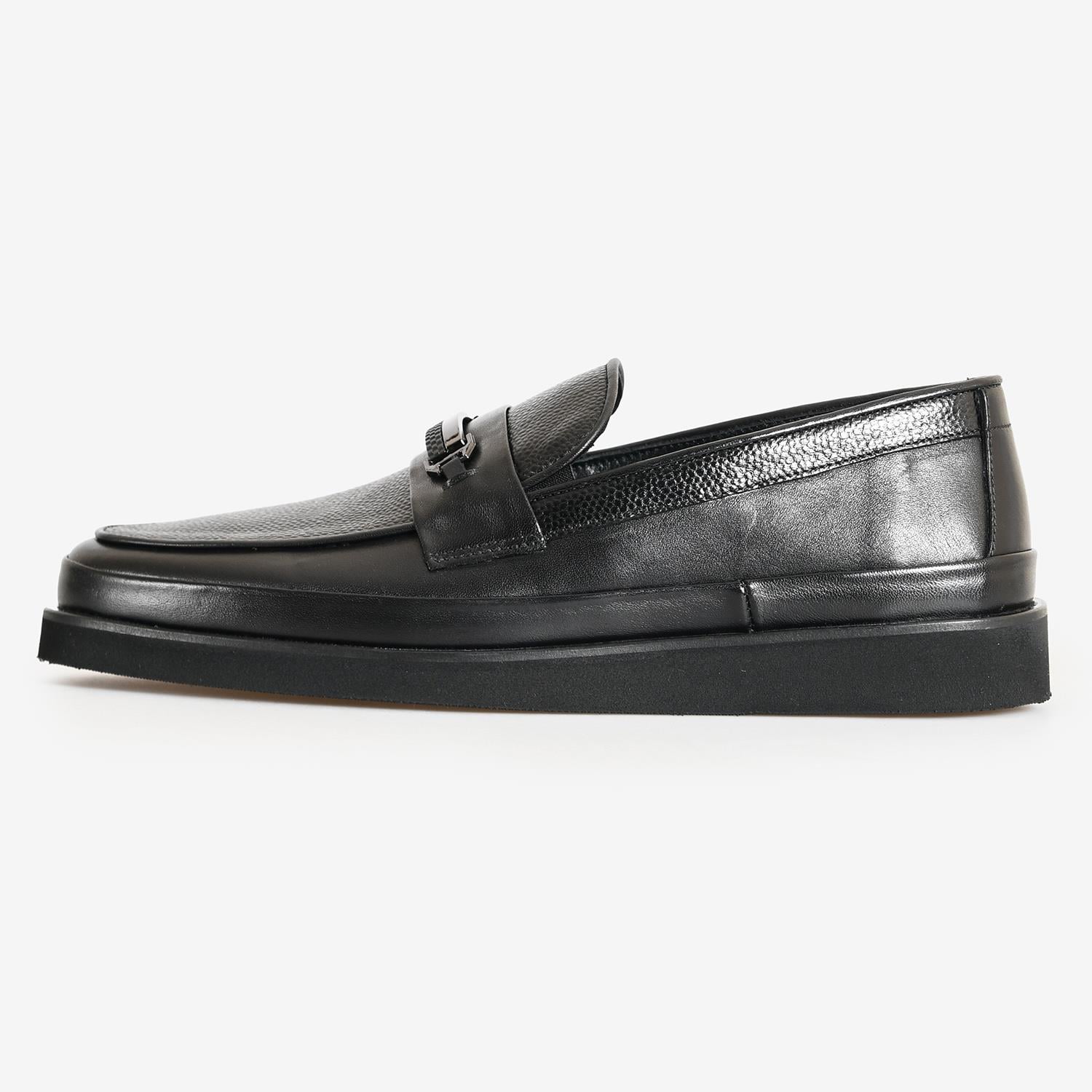 Flower Siyah Flower Deri Erkek Loafer