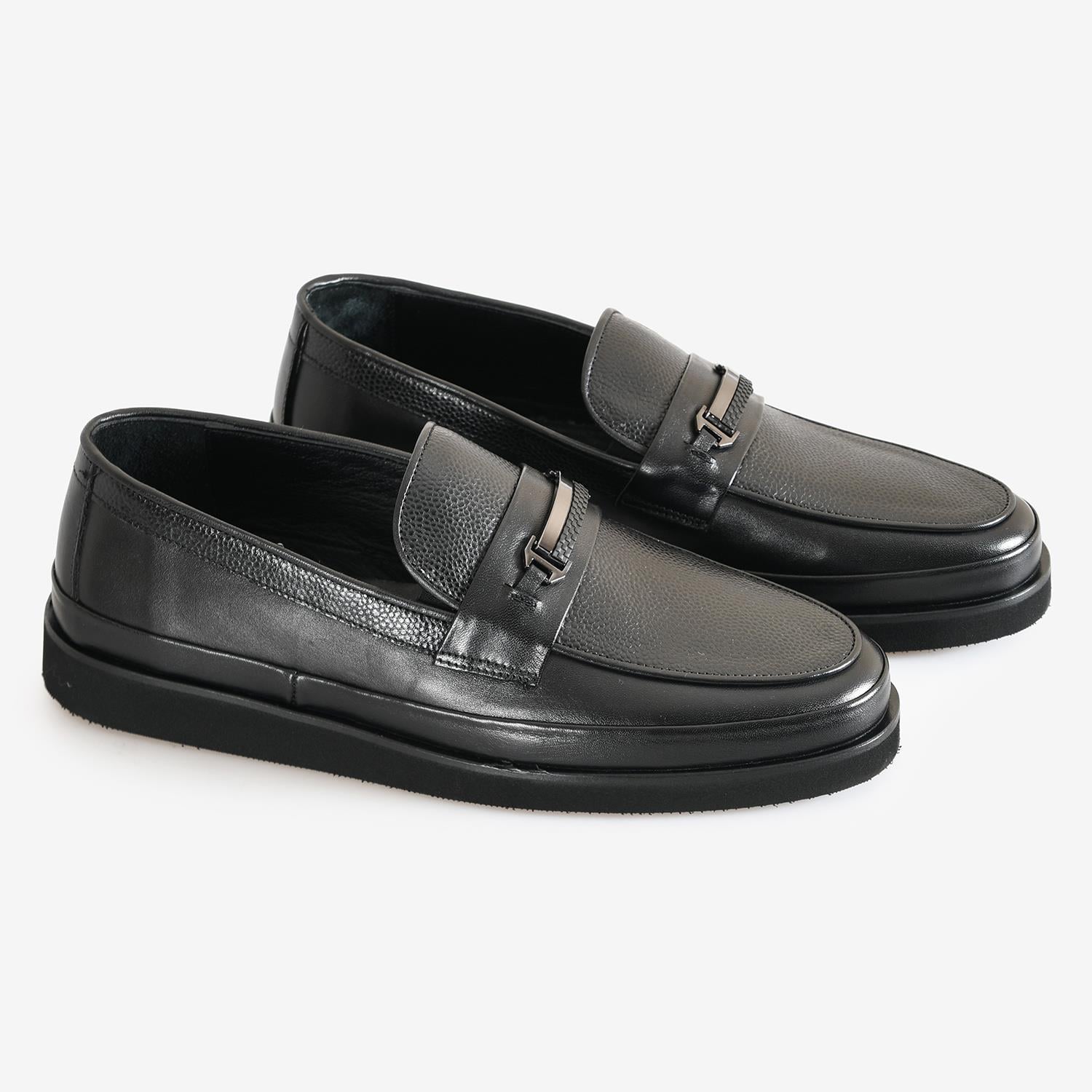 Flower Siyah Flower Deri Erkek Loafer