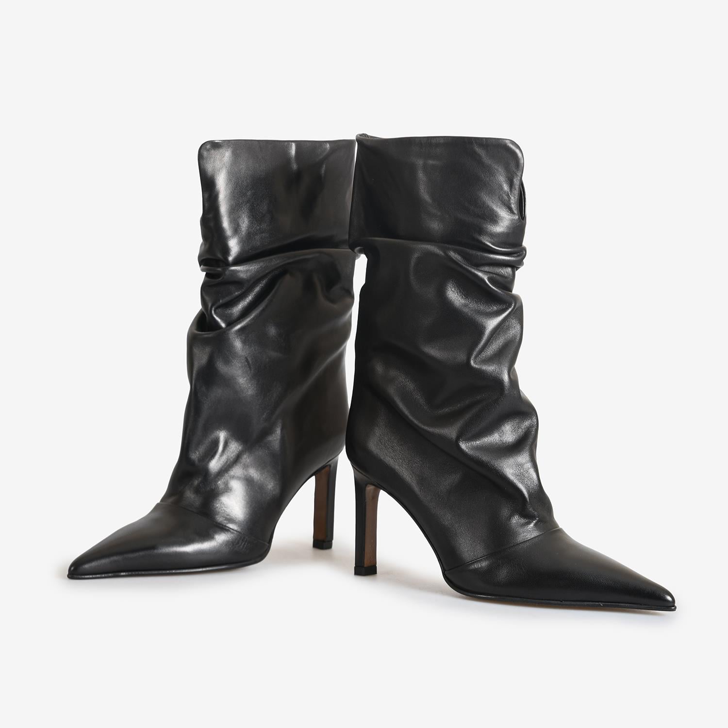 Flower Siyah Flower Deri Kadın Abiye Bot