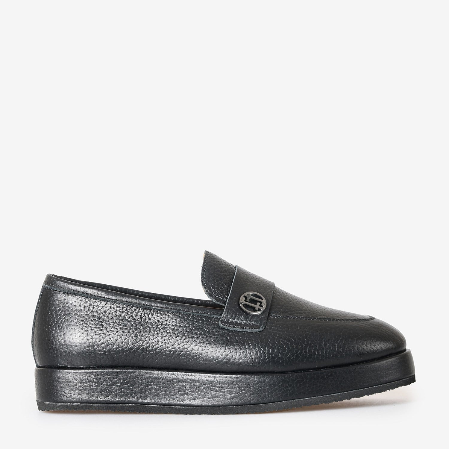 Flower Siyah Flower Deri Kadın Loafer
